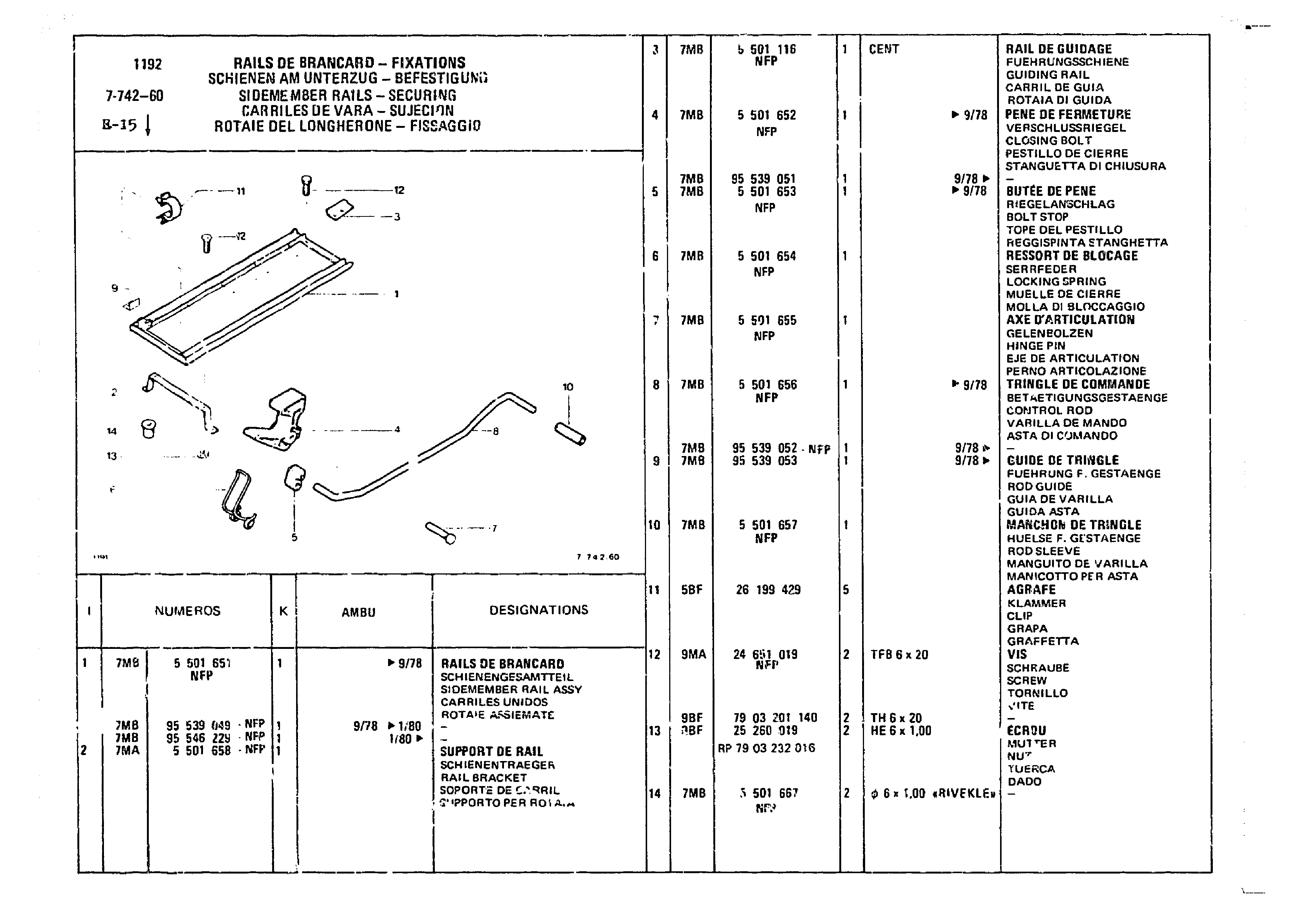 Sidemember Rails - Securing, page 664 of 860 — CX Parts Catalogue — 1979–1981