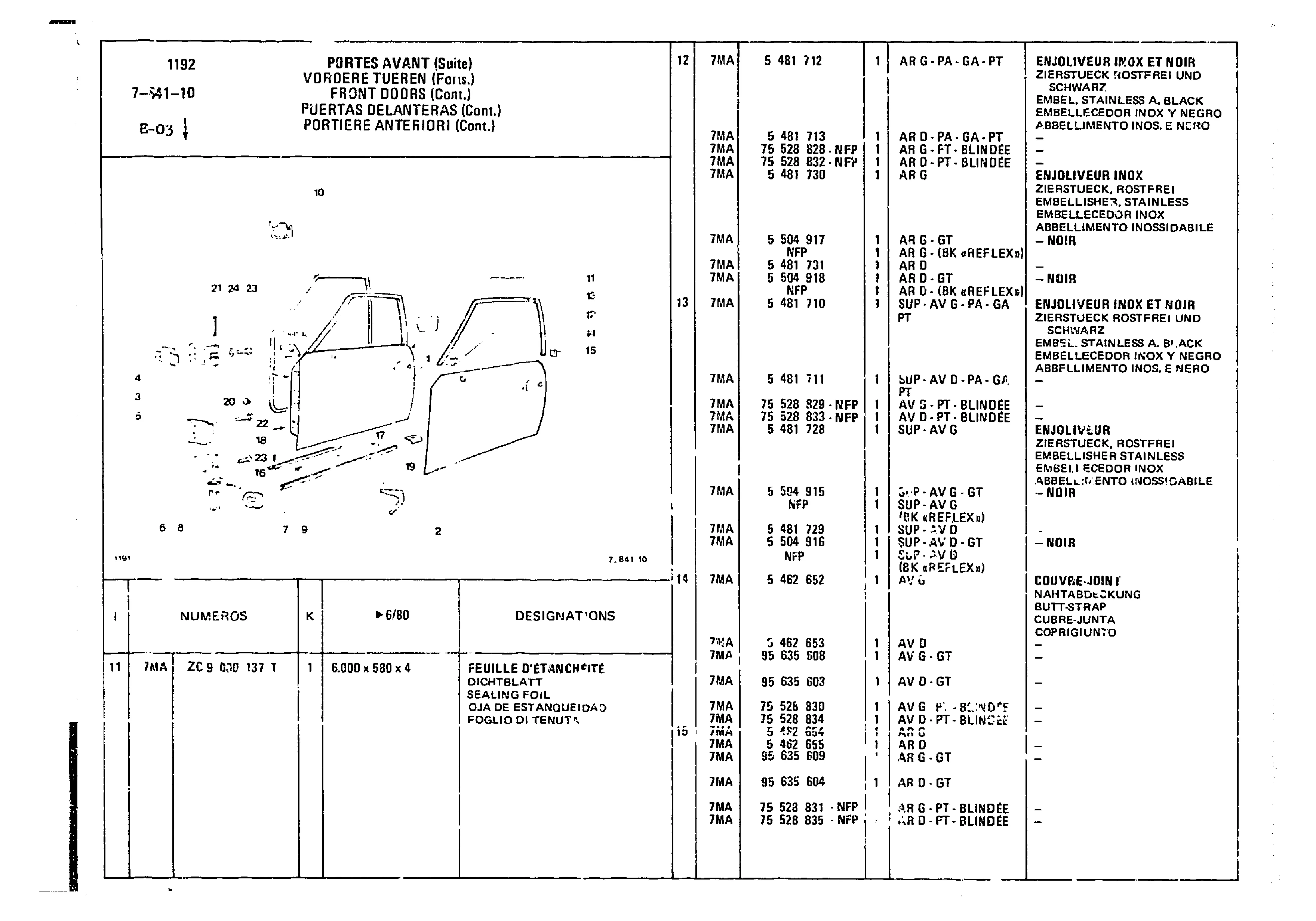 Front Doors, page 676 of 860 — CX Parts Catalogue — 1979–1981