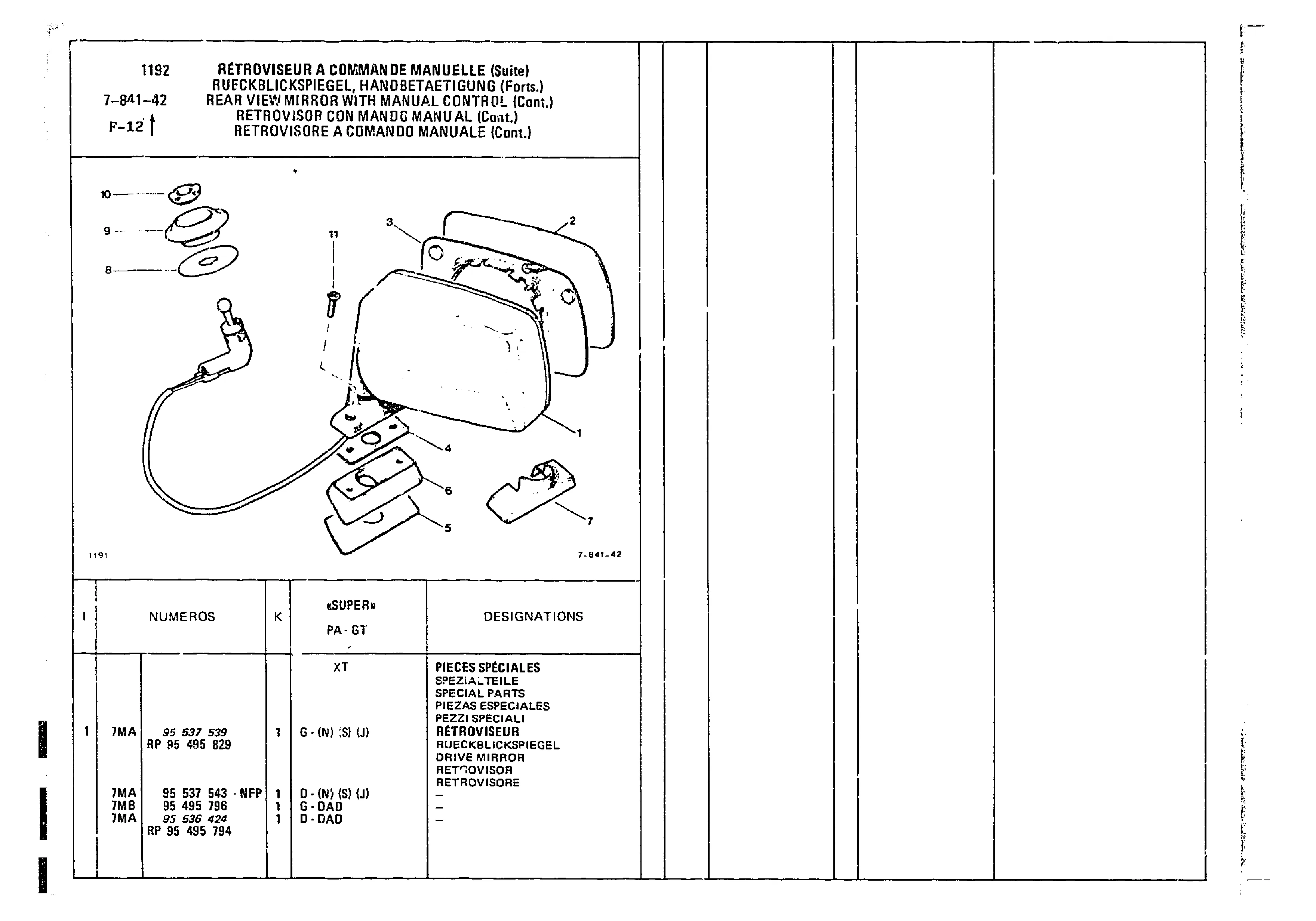 Rear View Mirror w/o Manual Control, page 690 of 860 — CX Parts Catalogue — 1979–1981