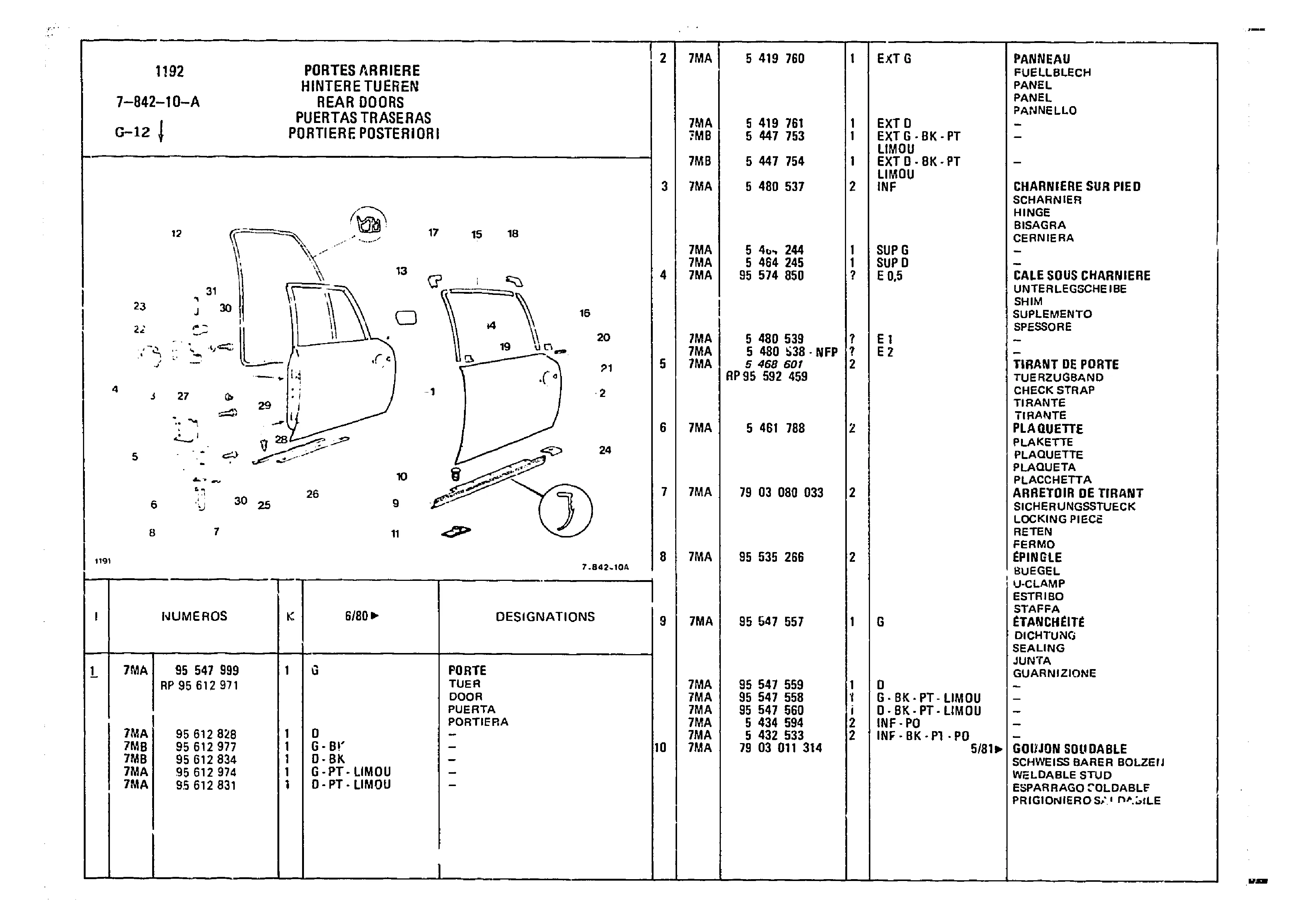 Rear Doors, page 697 of 860 — CX Parts Catalogue — 1979–1981