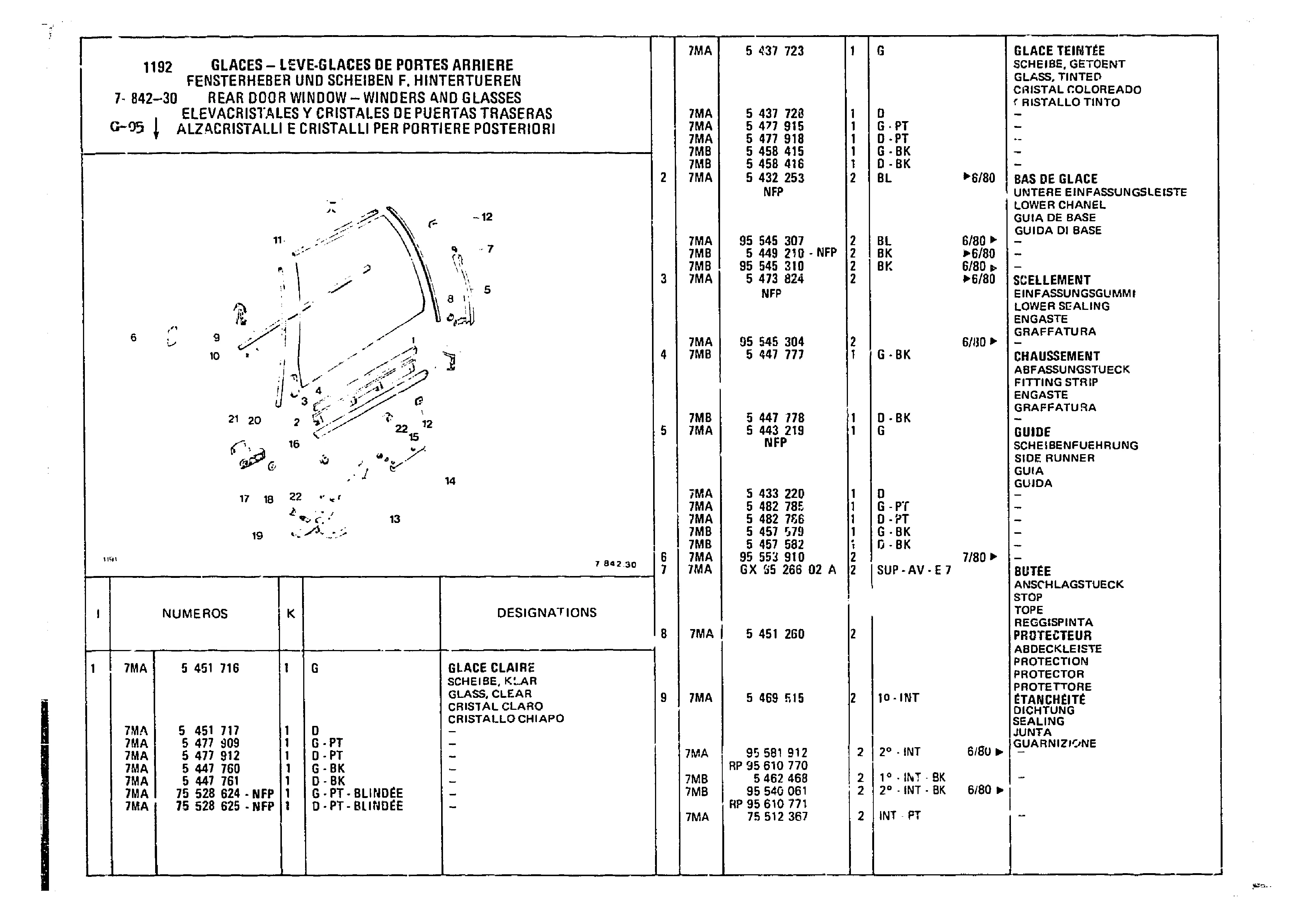 Rear Door Window - Winders & Glasses, page 704 of 860 — CX Parts Catalogue — 1979–1981