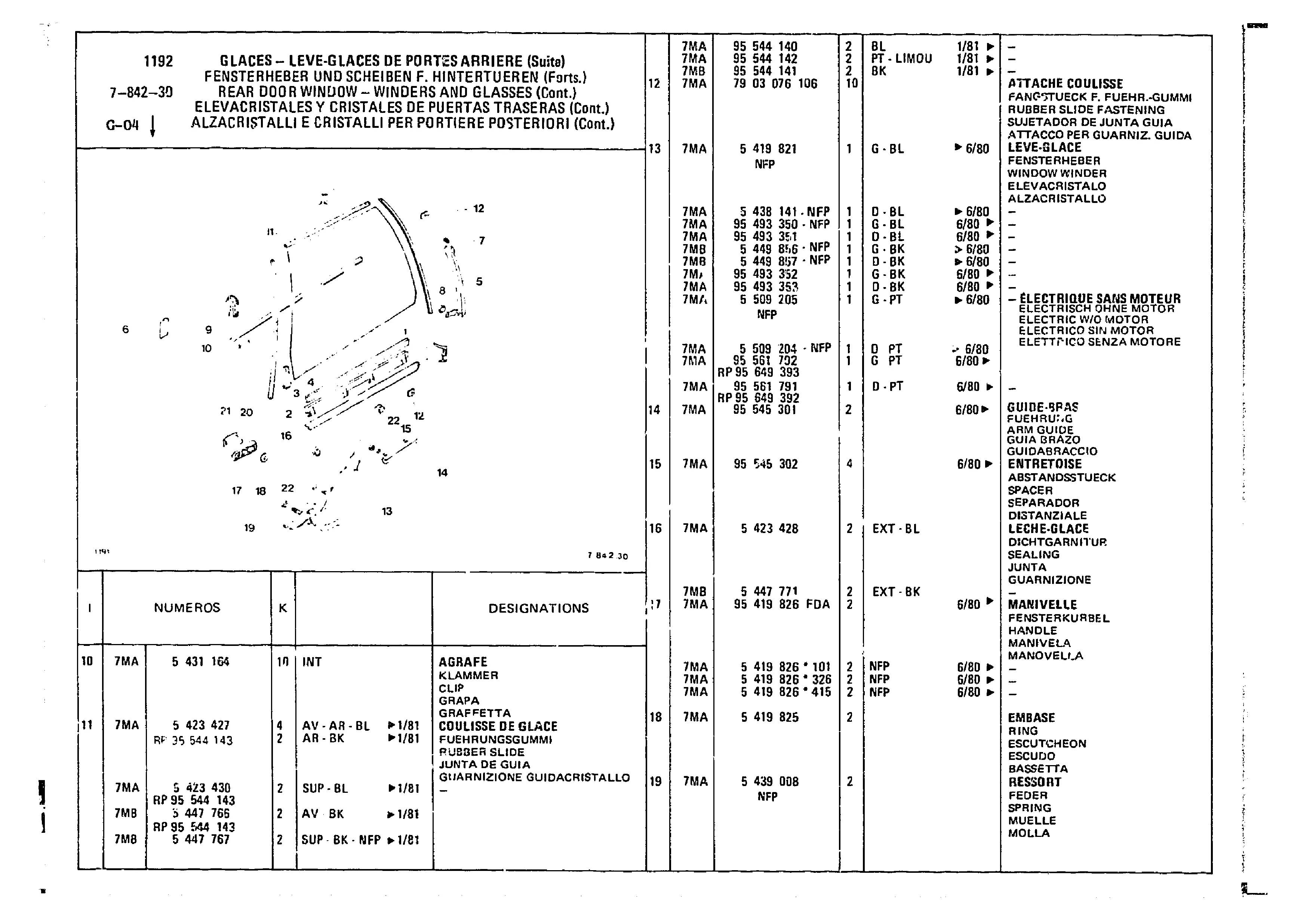 Rear Door Window - Winders & Glasses, page 705 of 860 — CX Parts Catalogue — 1979–1981