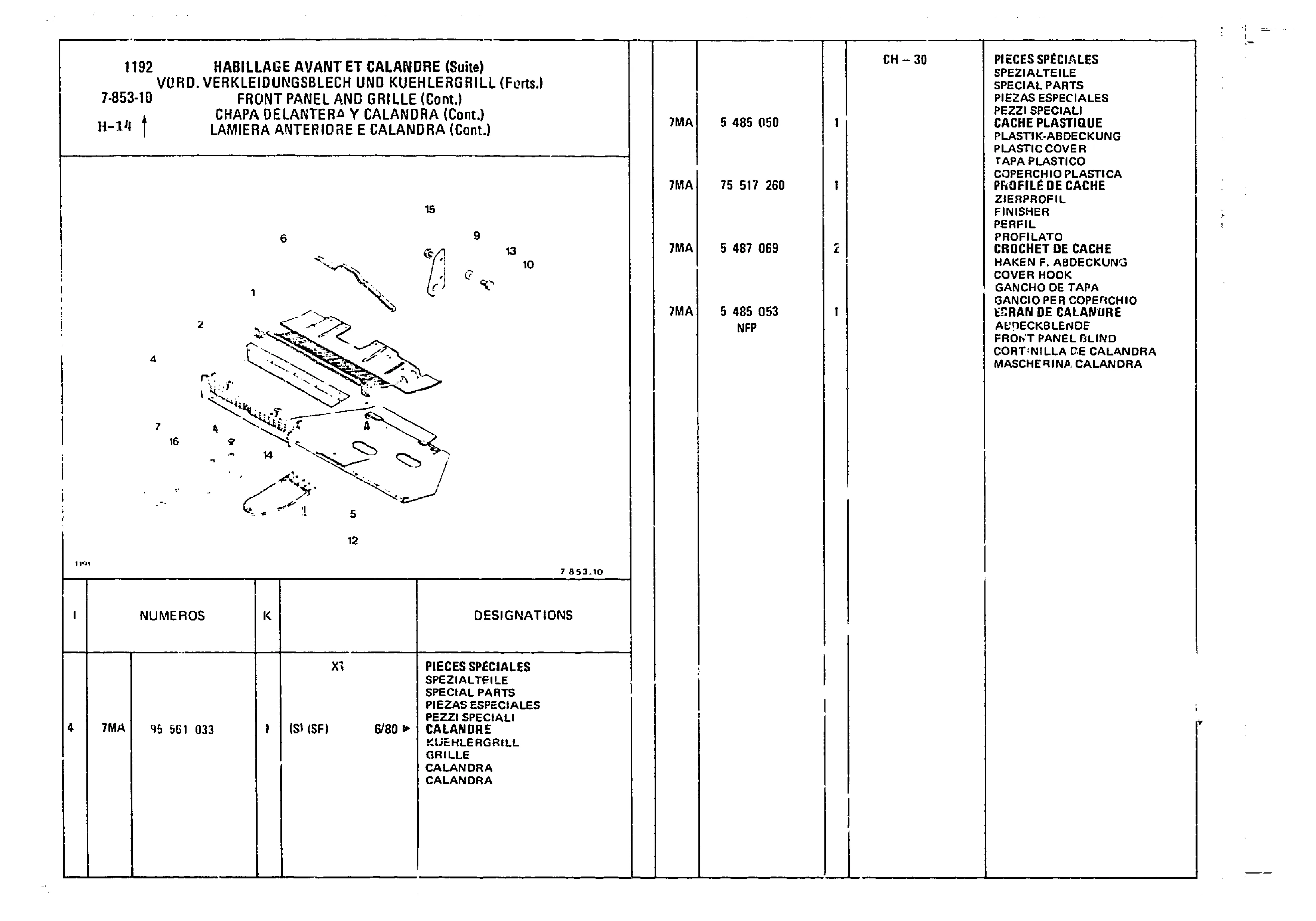 Front Panel & Grille, page 722 of 860 — CX Parts Catalogue — 1979–1981