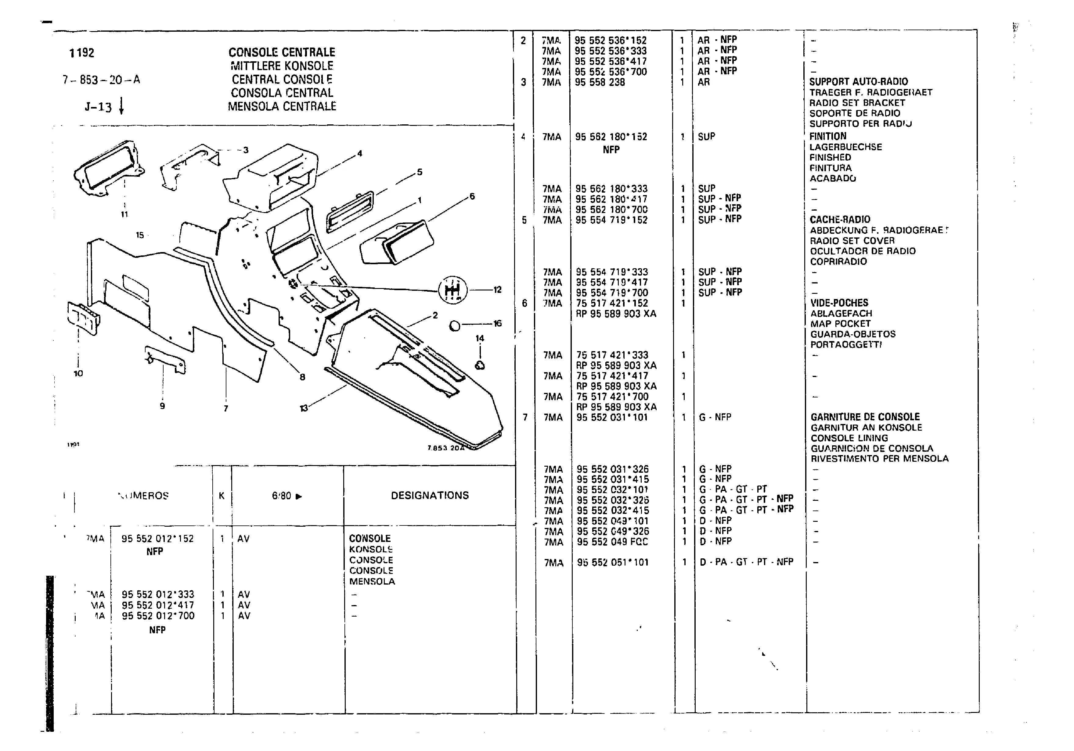 Central Console, page 726 of 860 — CX Parts Catalogue — 1979–1981
