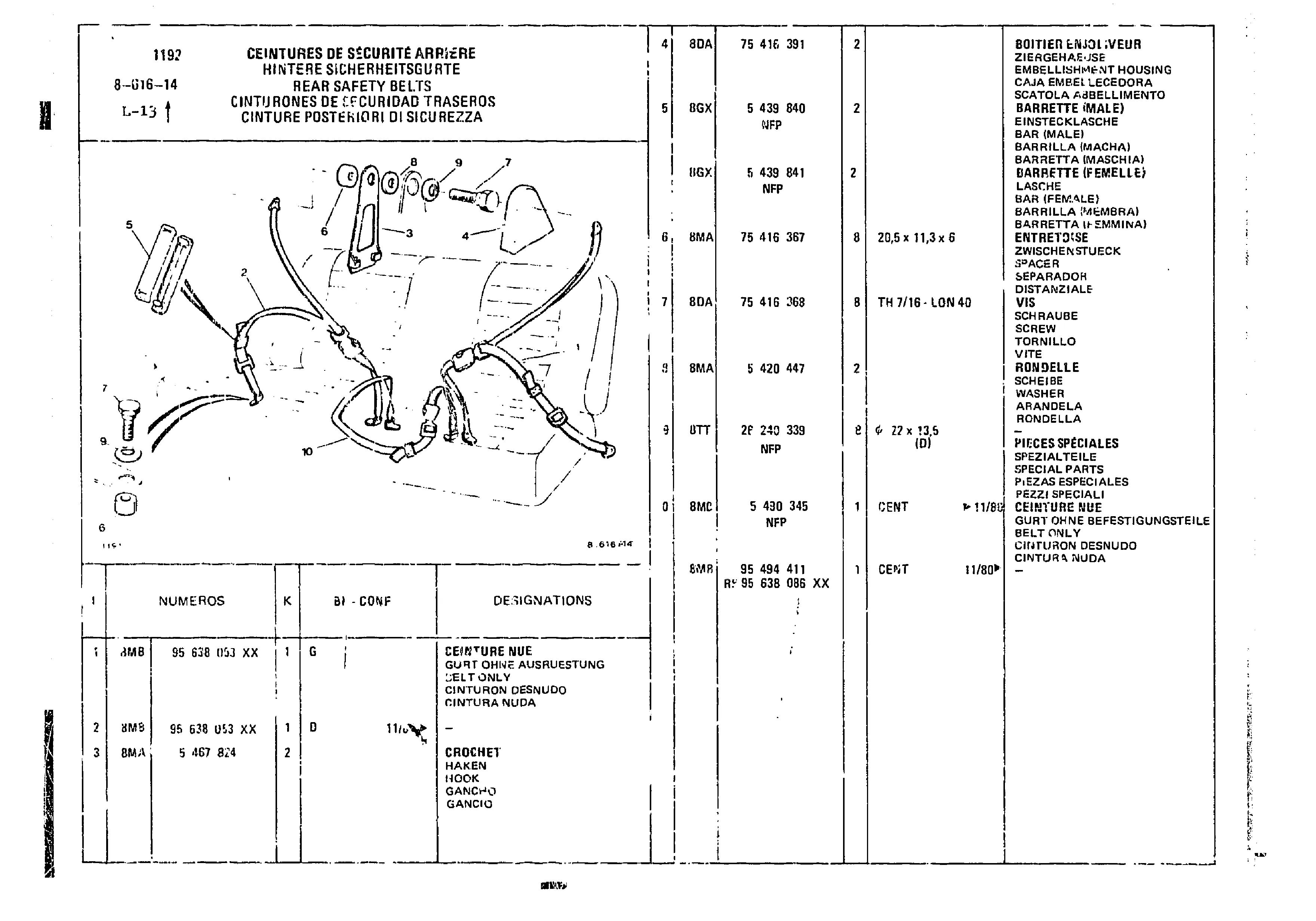 Rear Safety Belts, page 759 of 860 — CX Parts Catalogue — 1979–1981