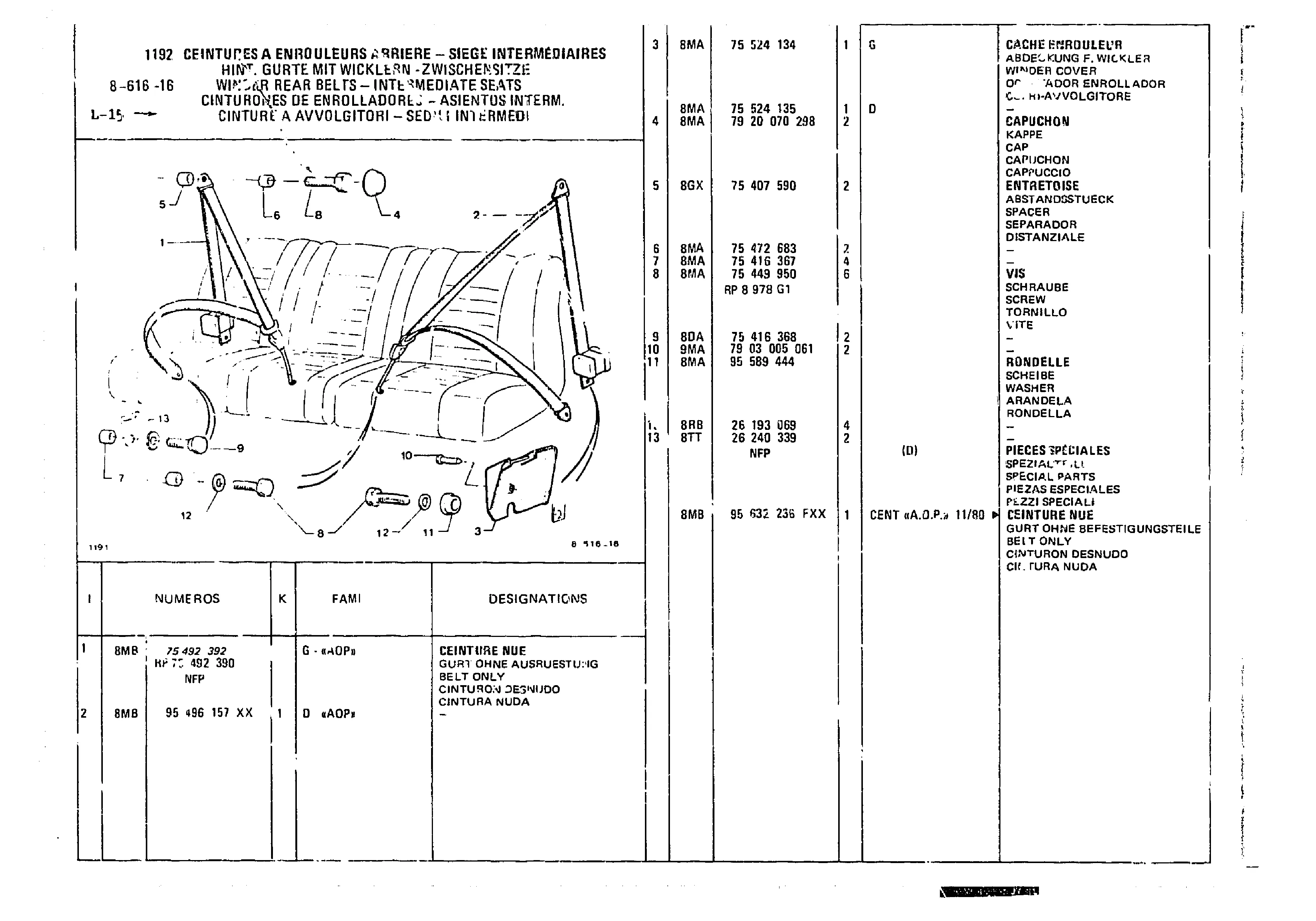 Rear Safety Belts, page 761 of 860 — CX Parts Catalogue — 1979–1981