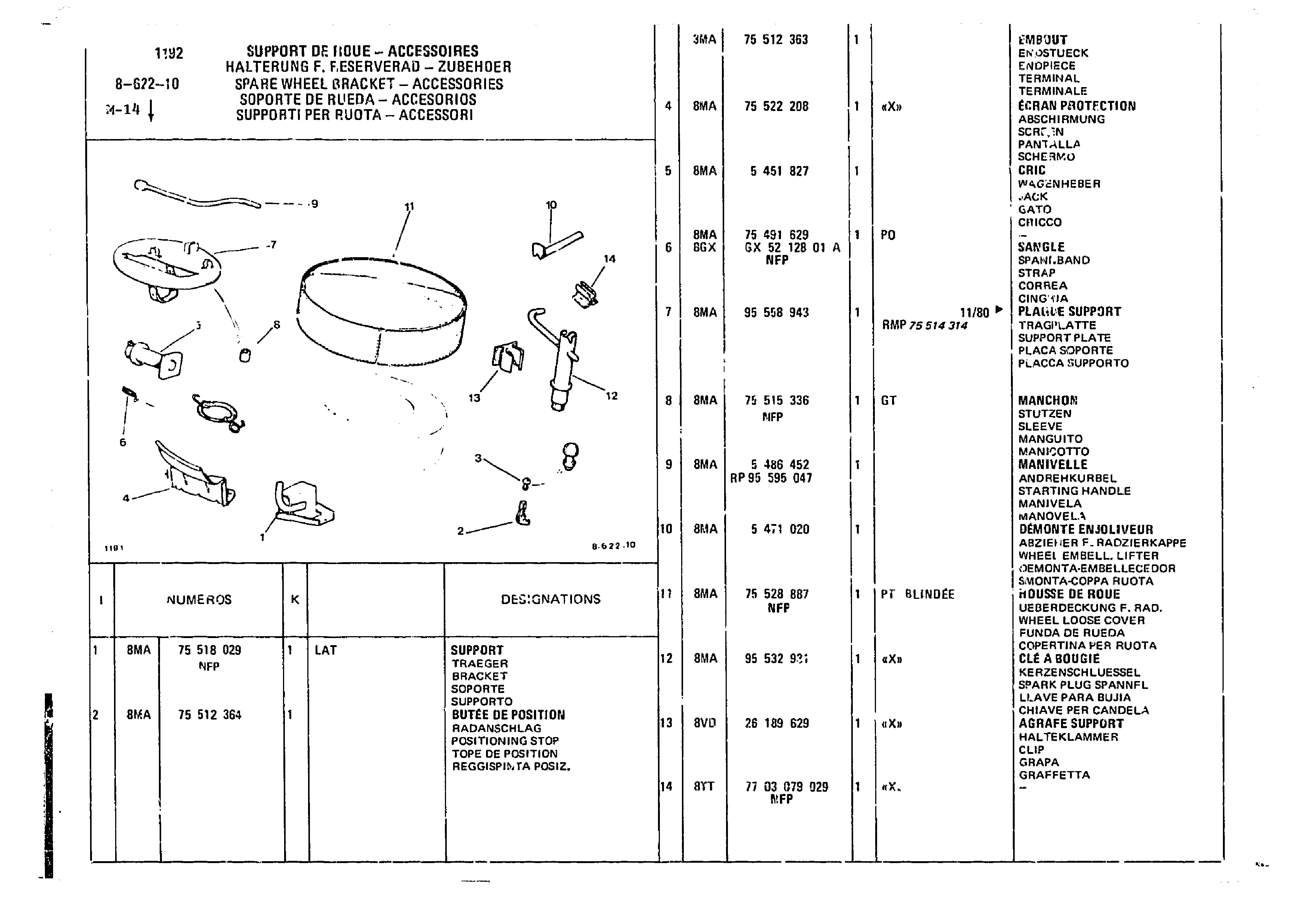 Spare Wheel Bracket, page 763 of 860 — CX Parts Catalogue — 1979–1981