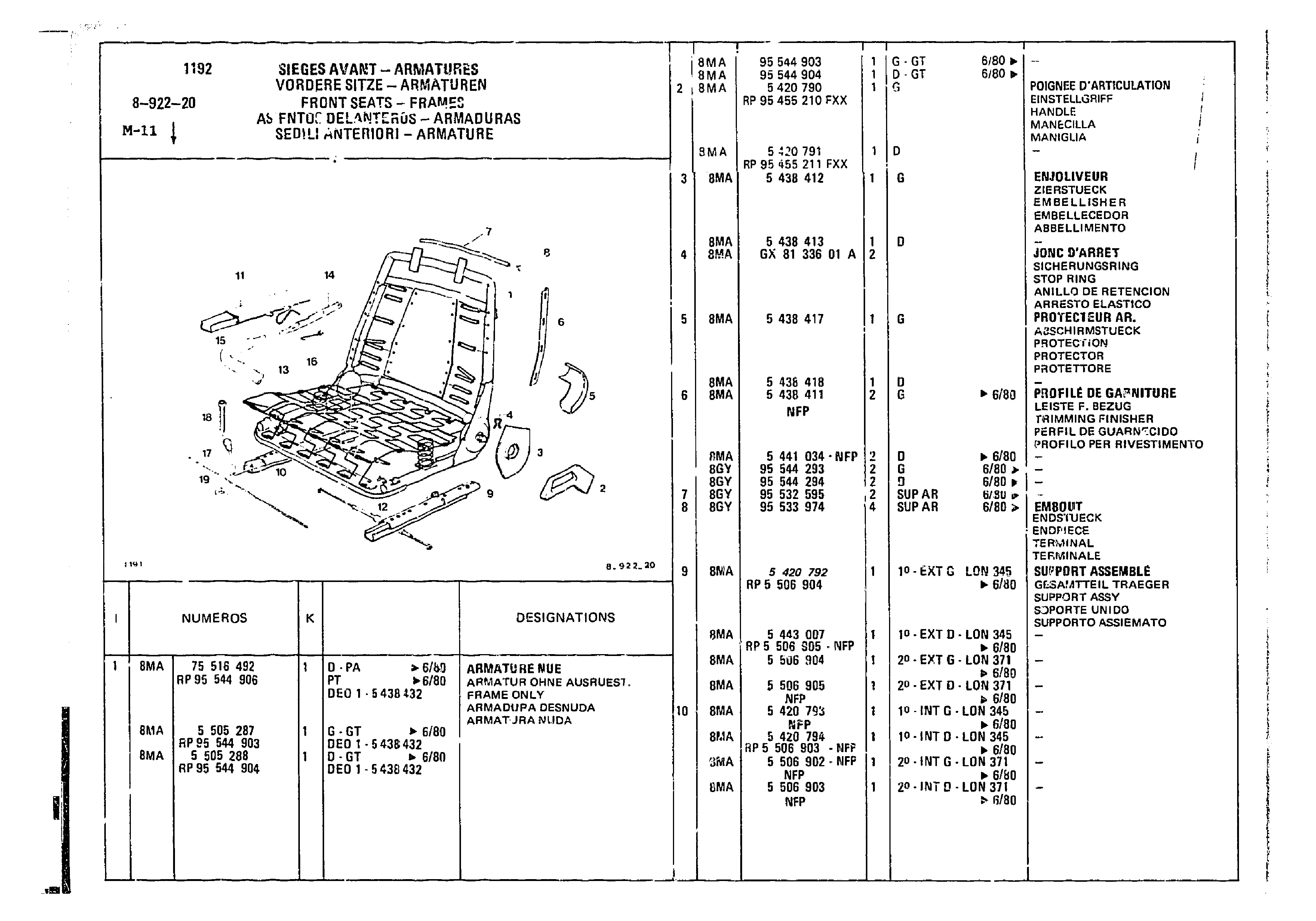 Front Seats Frames, page 766 of 860 — CX Parts Catalogue — 1979–1981