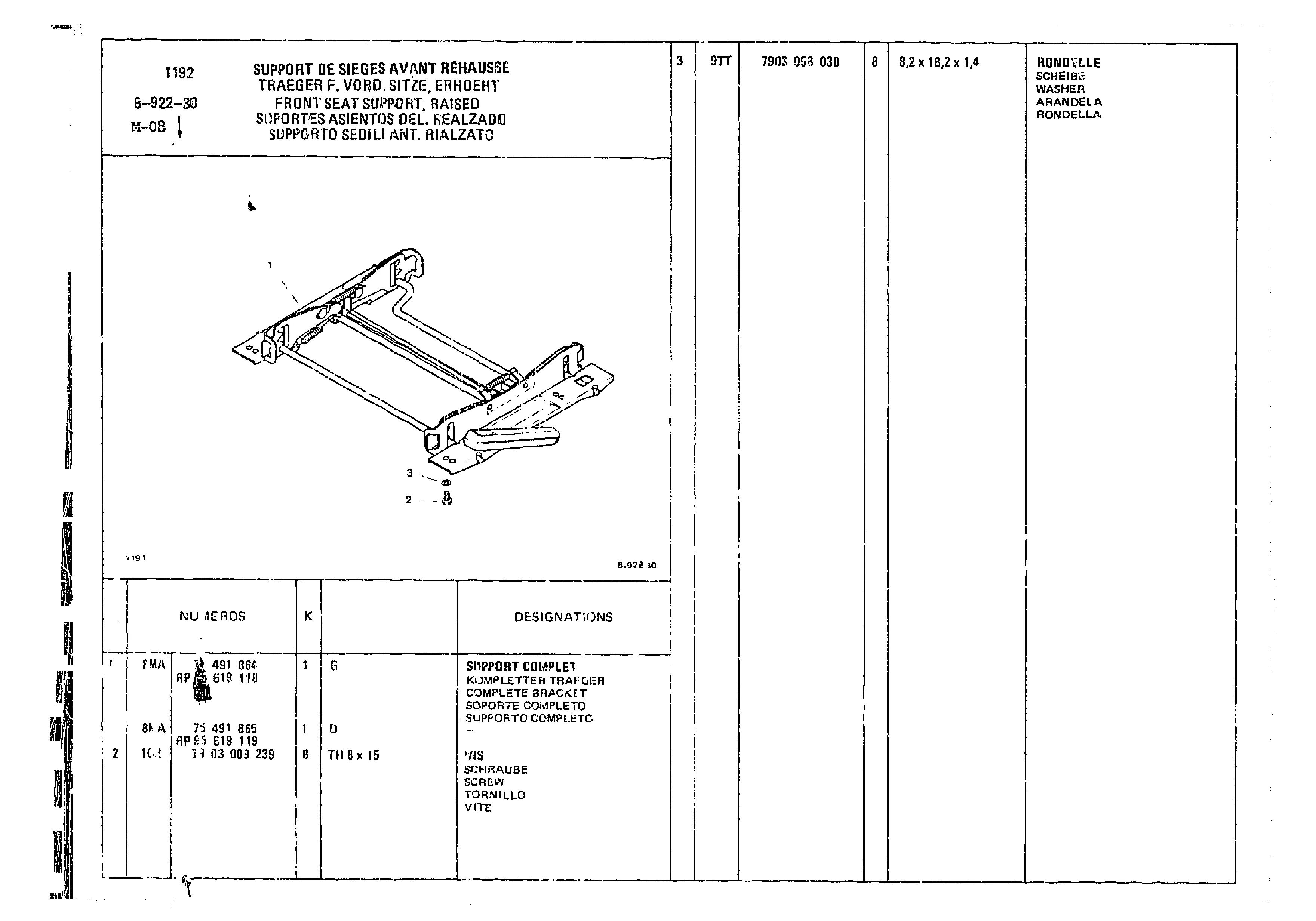 Front Seat Support Raised, page 769 of 860 — CX Parts Catalogue — 1979–1981