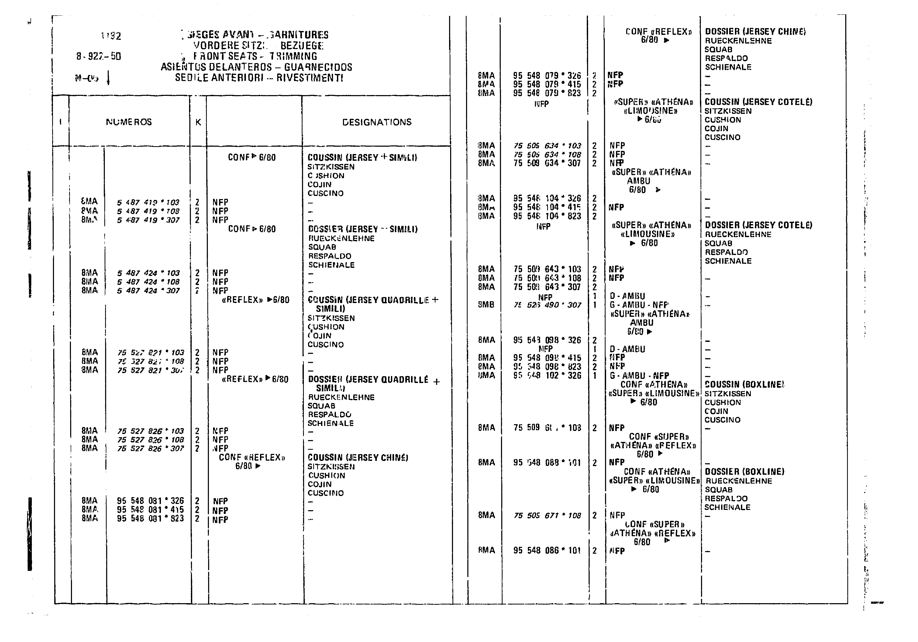 Front Seats Trimming, page 771 of 860 — CX Parts Catalogue — 1979–1981