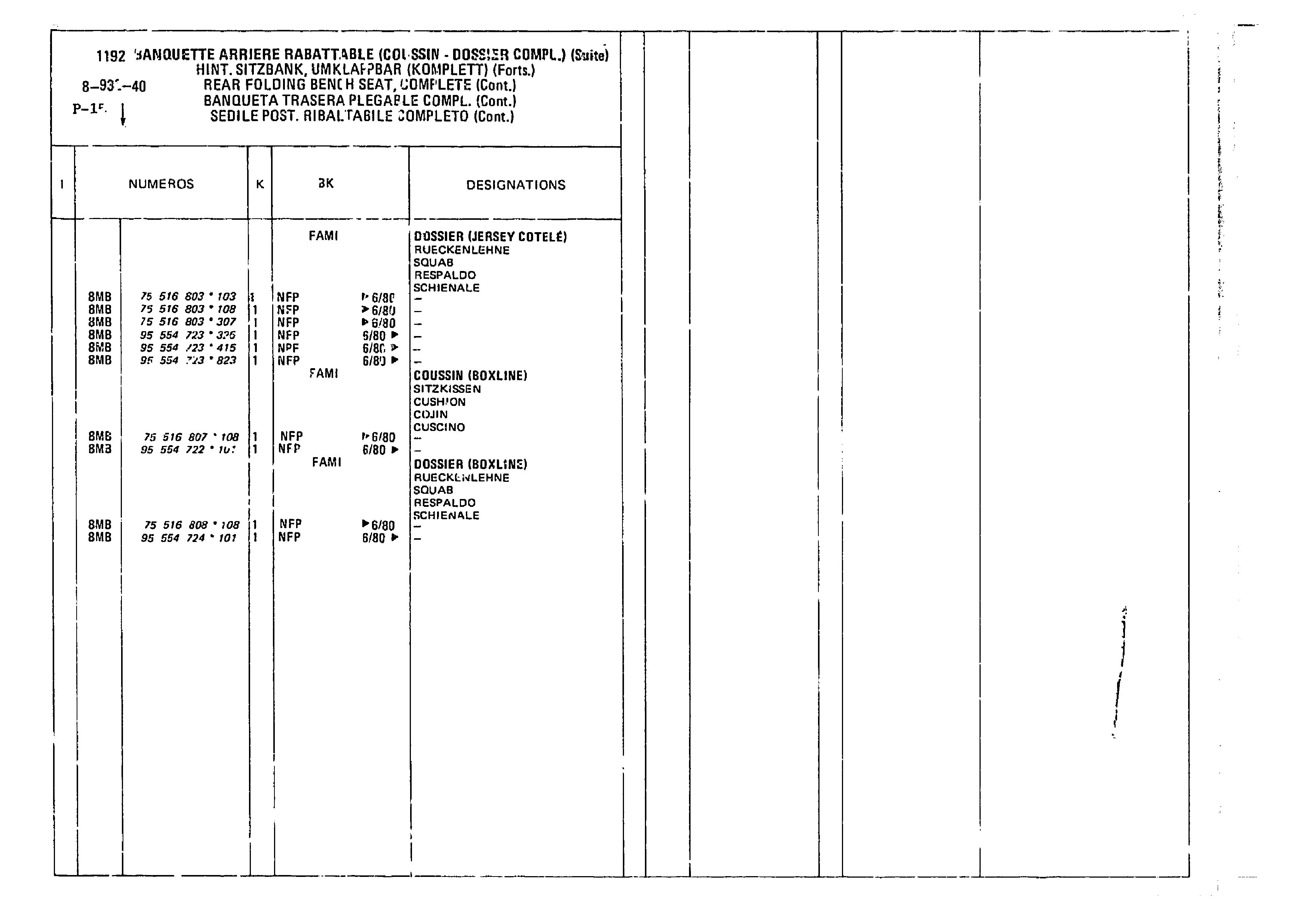 Rear Folding Bench Seat, page 792 of 860 — CX Parts Catalogue — 1979–1981
