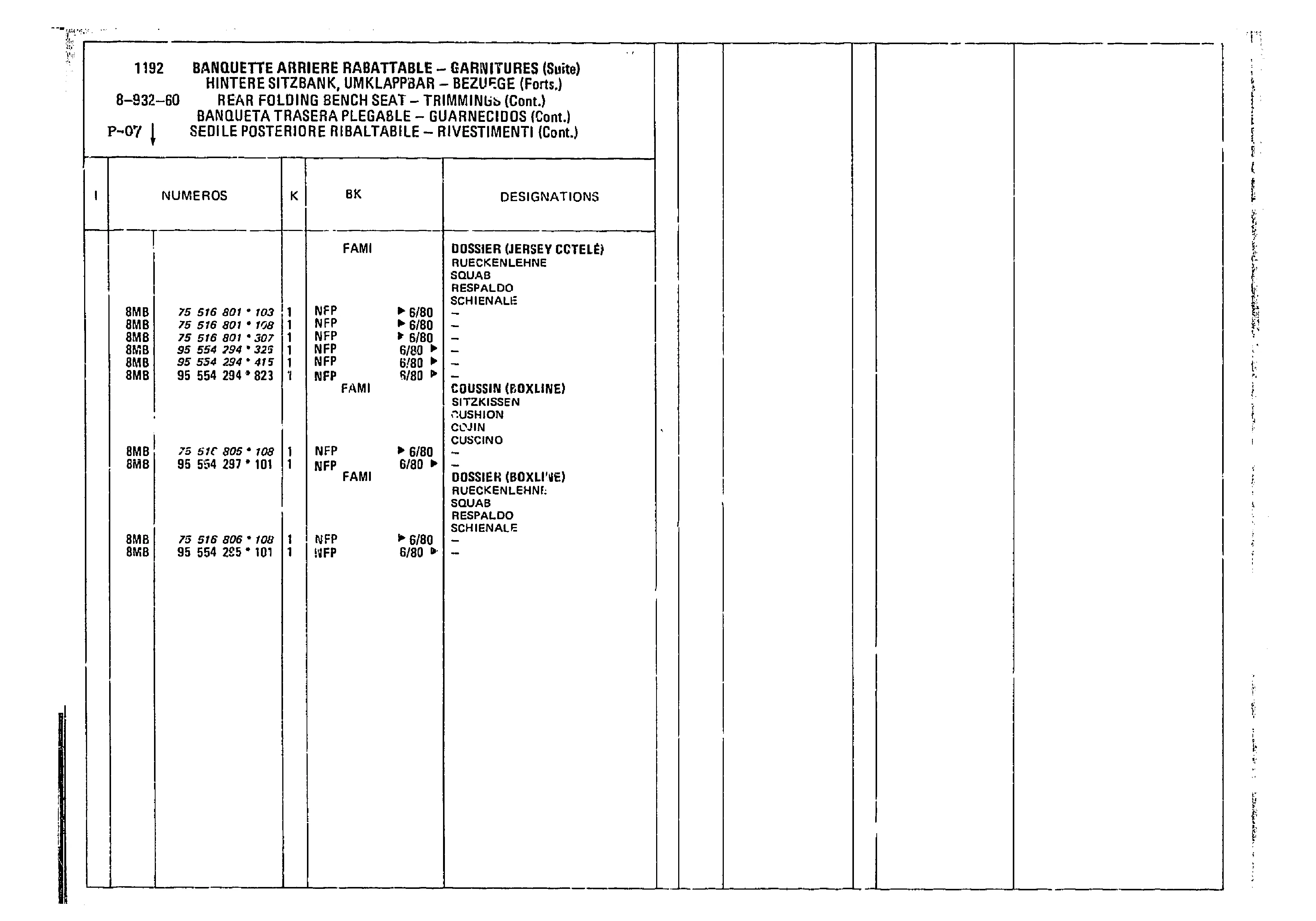 Rear Folding Bench Seat, page 800 of 860 — CX Parts Catalogue — 1979–1981