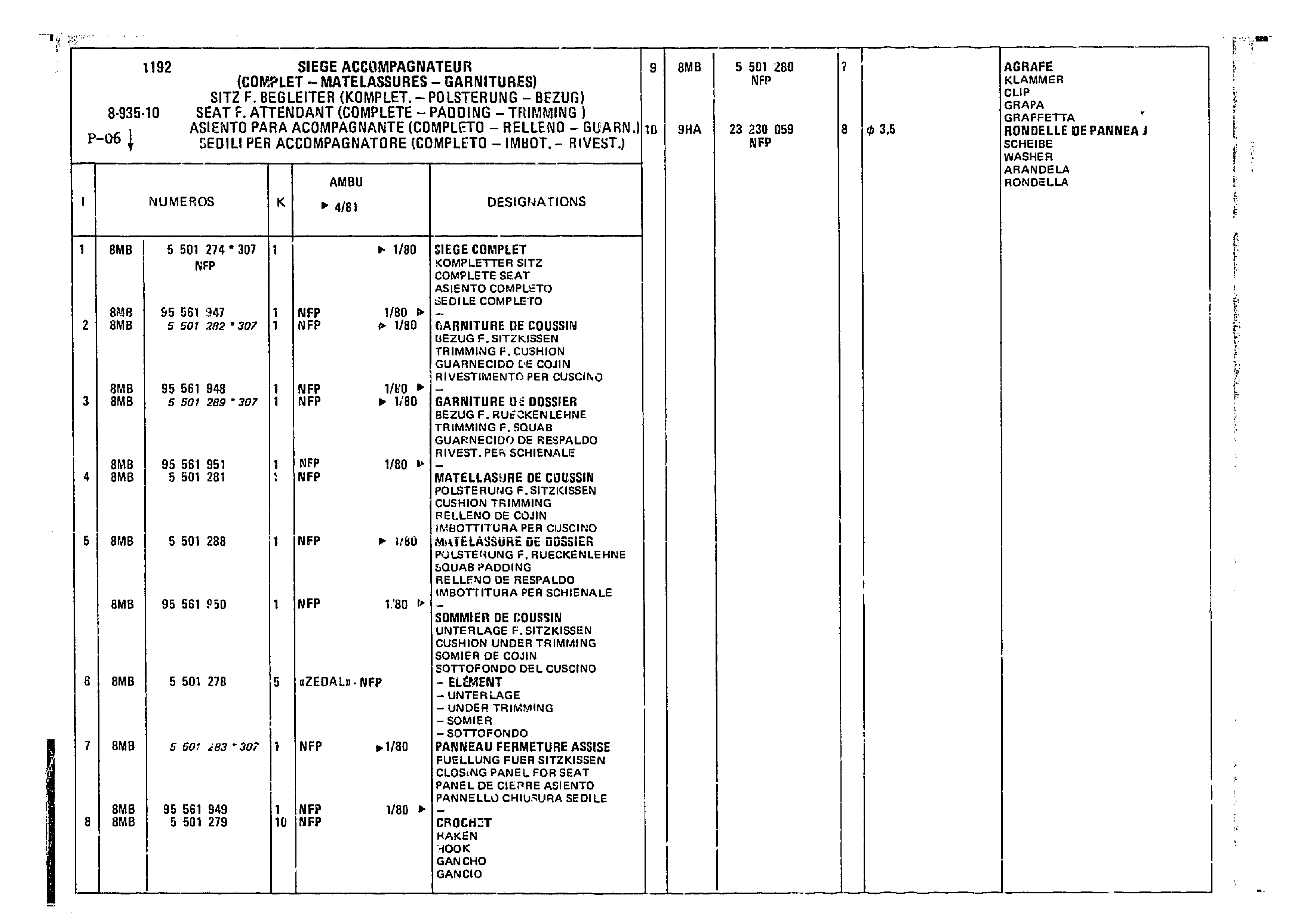 Seat F. Attendant, page 801 of 860 — CX Parts Catalogue — 1979–1981