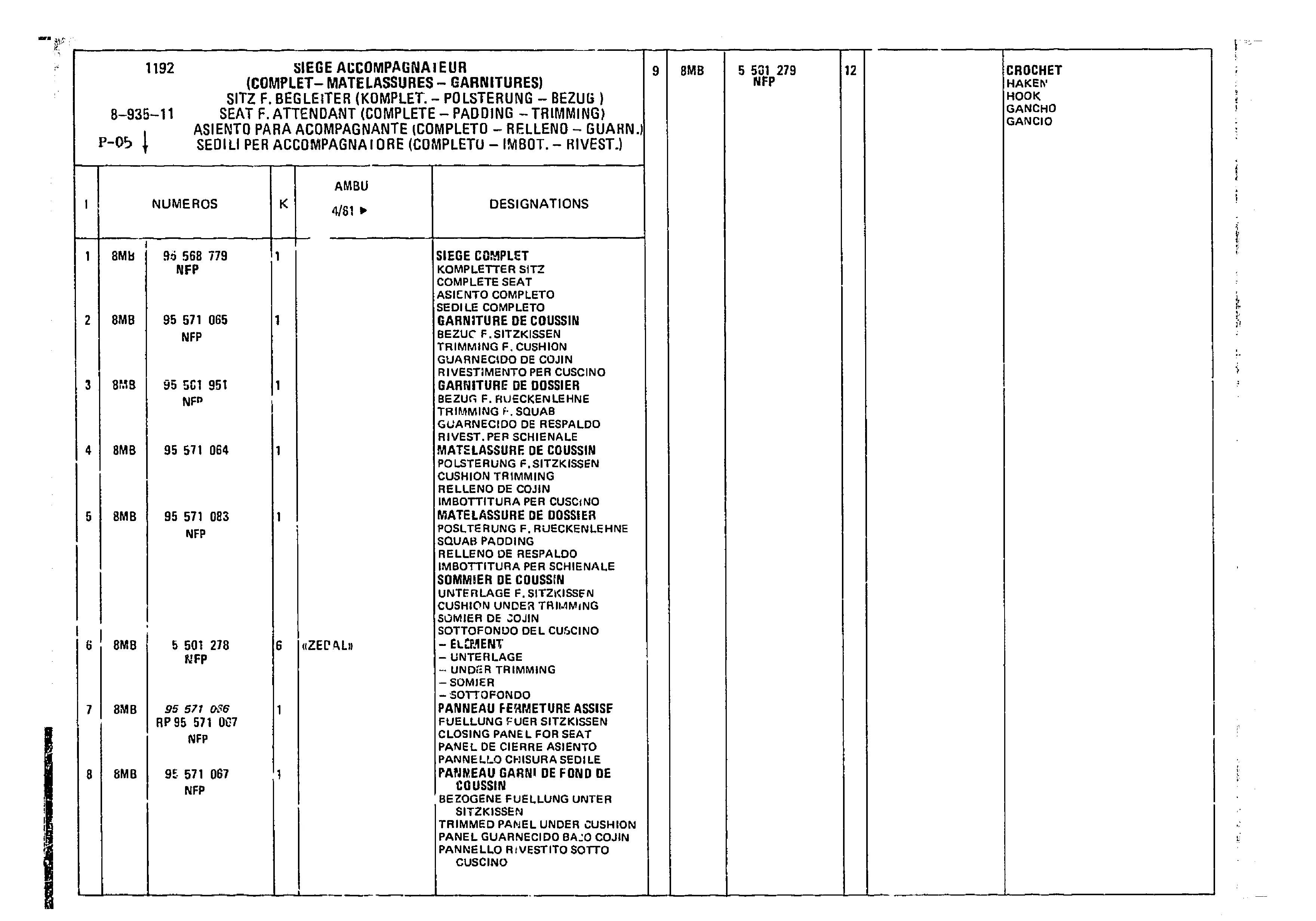 Seat F. Attendant, page 802 of 860 — CX Parts Catalogue — 1979–1981