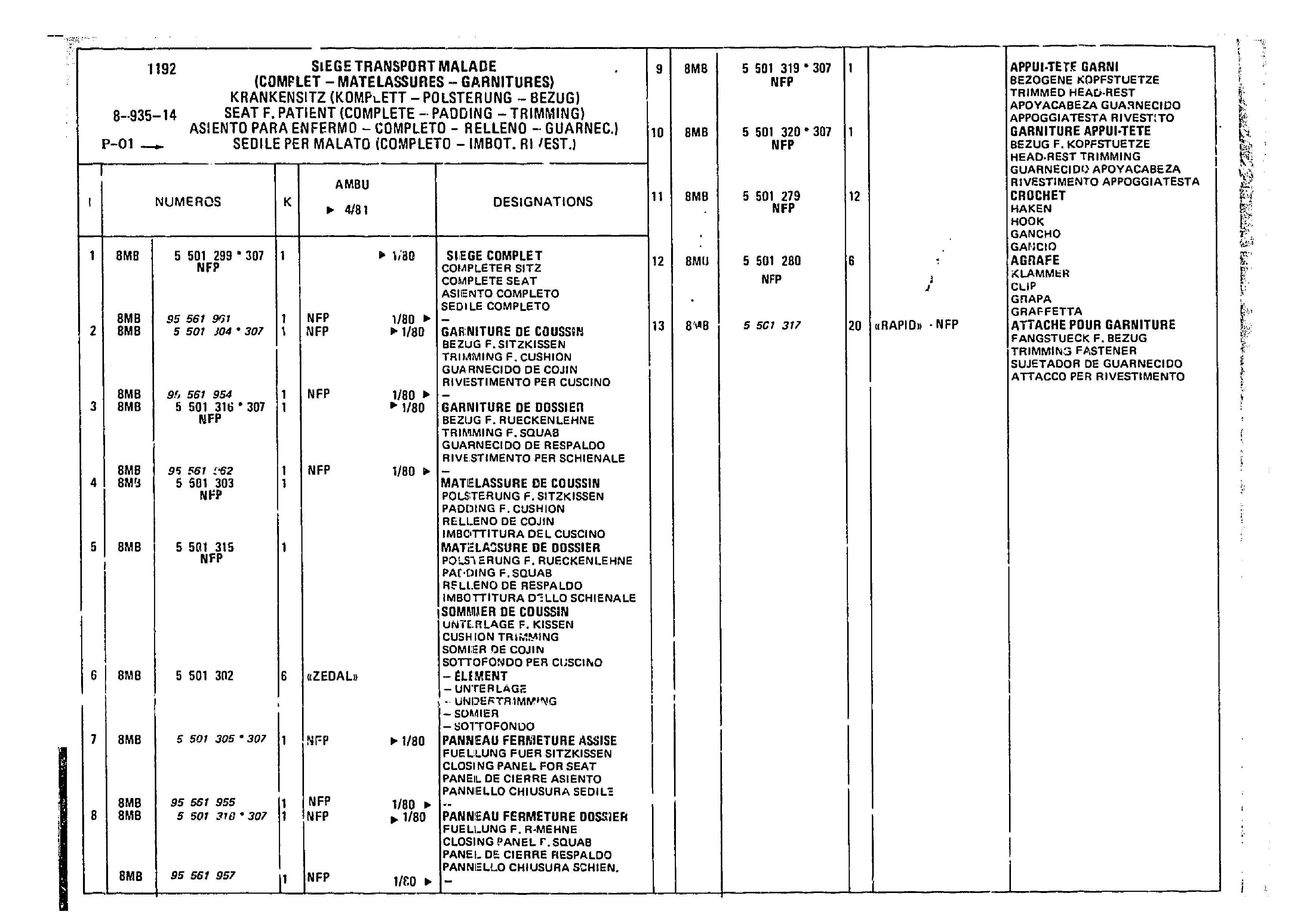 Seat F. Patient, page 806 of 860 — CX Parts Catalogue — 1979–1981