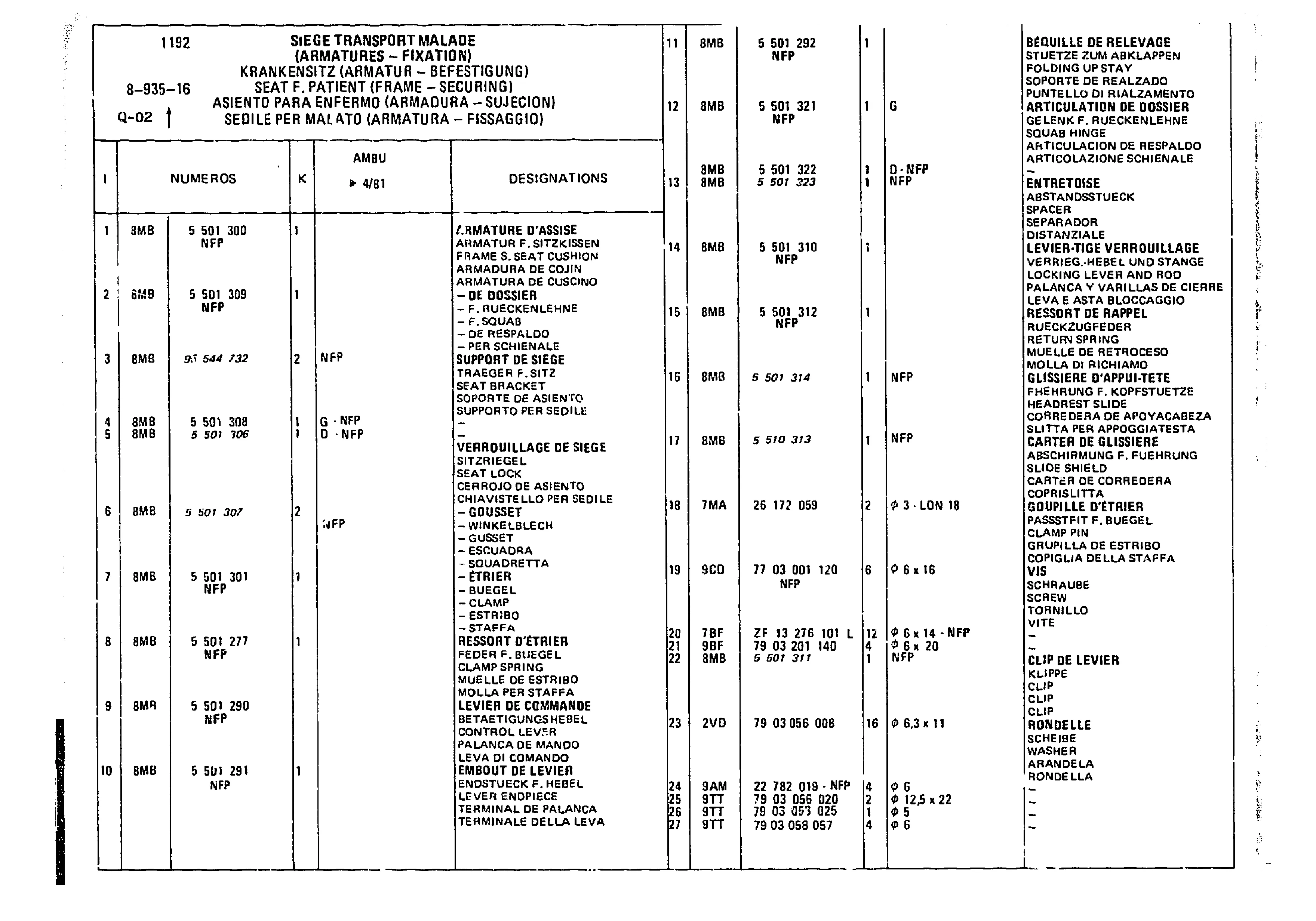 Seat F. Patient, page 808 of 860 — CX Parts Catalogue — 1979–1981