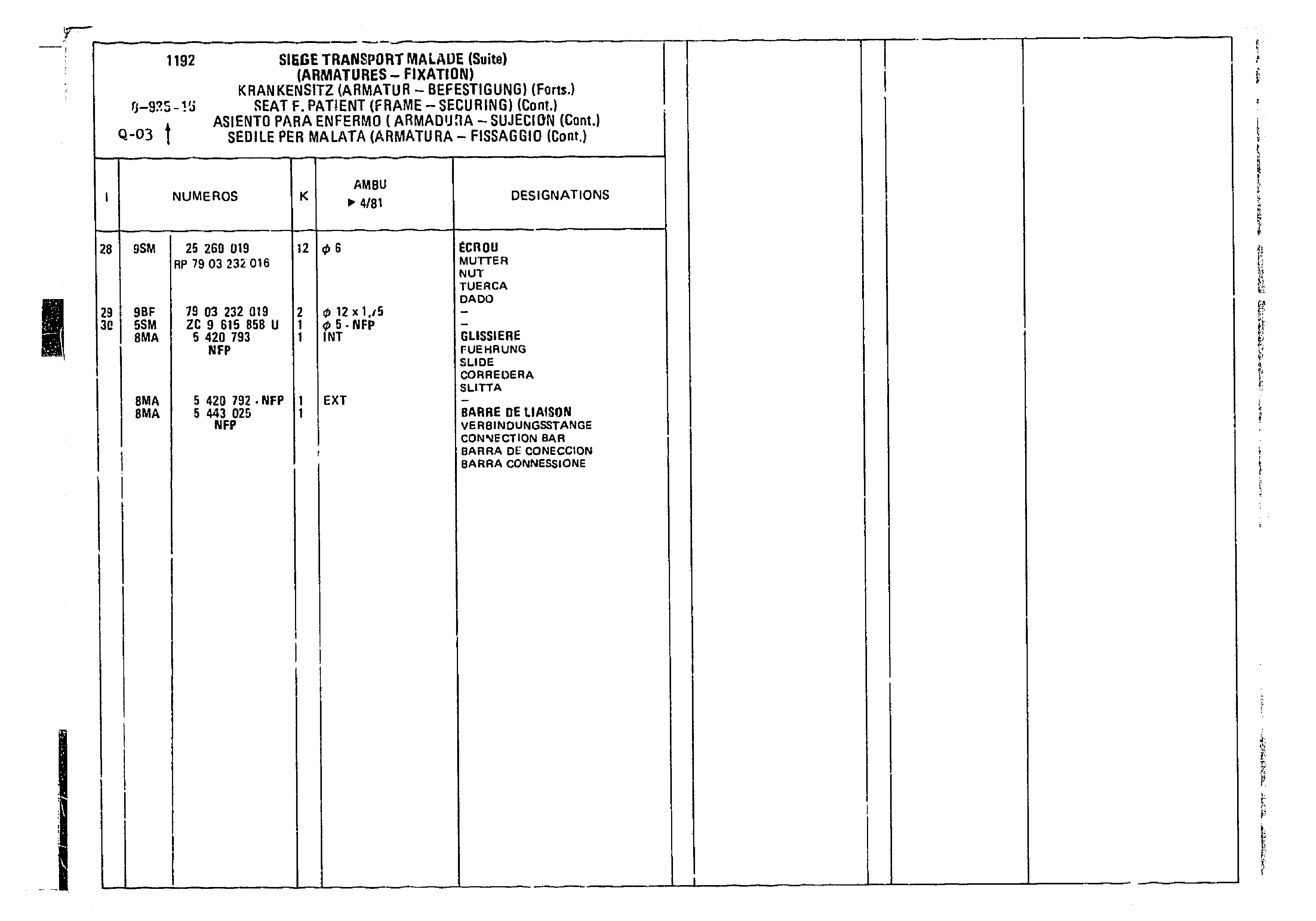 Seat F. Patient, page 809 of 860 — CX Parts Catalogue — 1979–1981