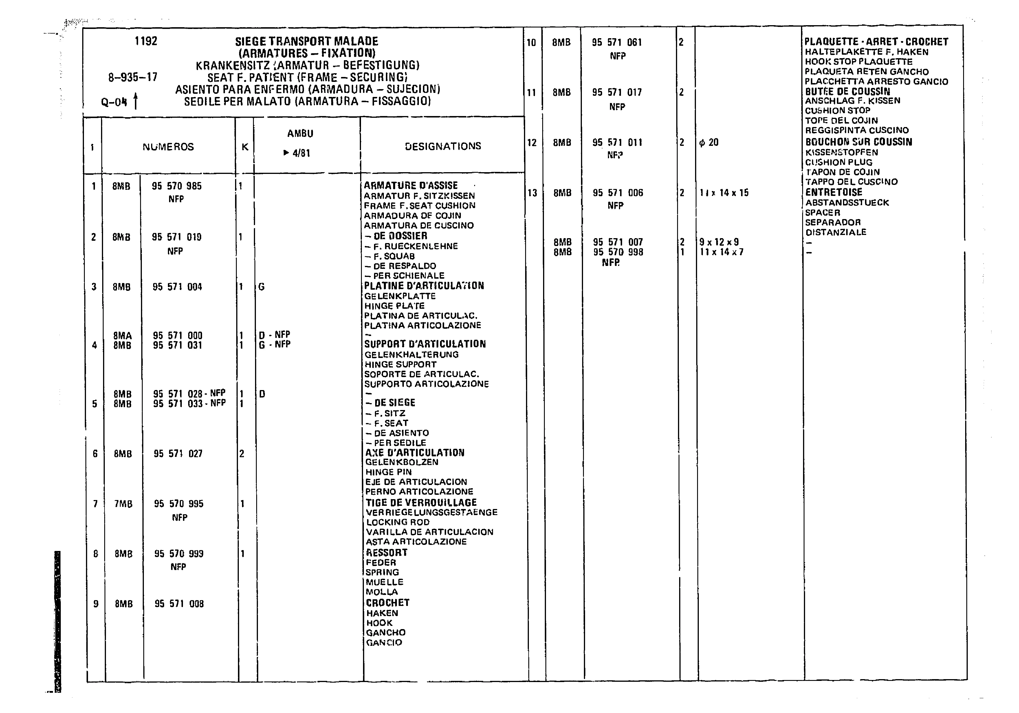 Seat F. Patient, page 810 of 860 — CX Parts Catalogue — 1979–1981