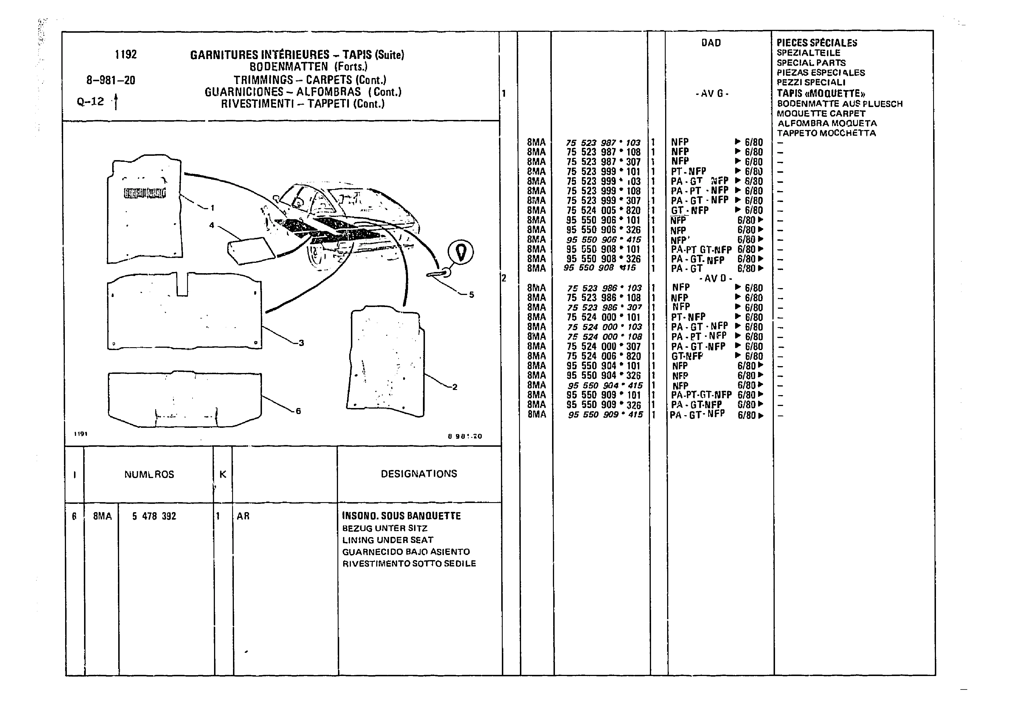 Trimmings Carpets, page 818 of 860 — CX Parts Catalogue — 1979–1981