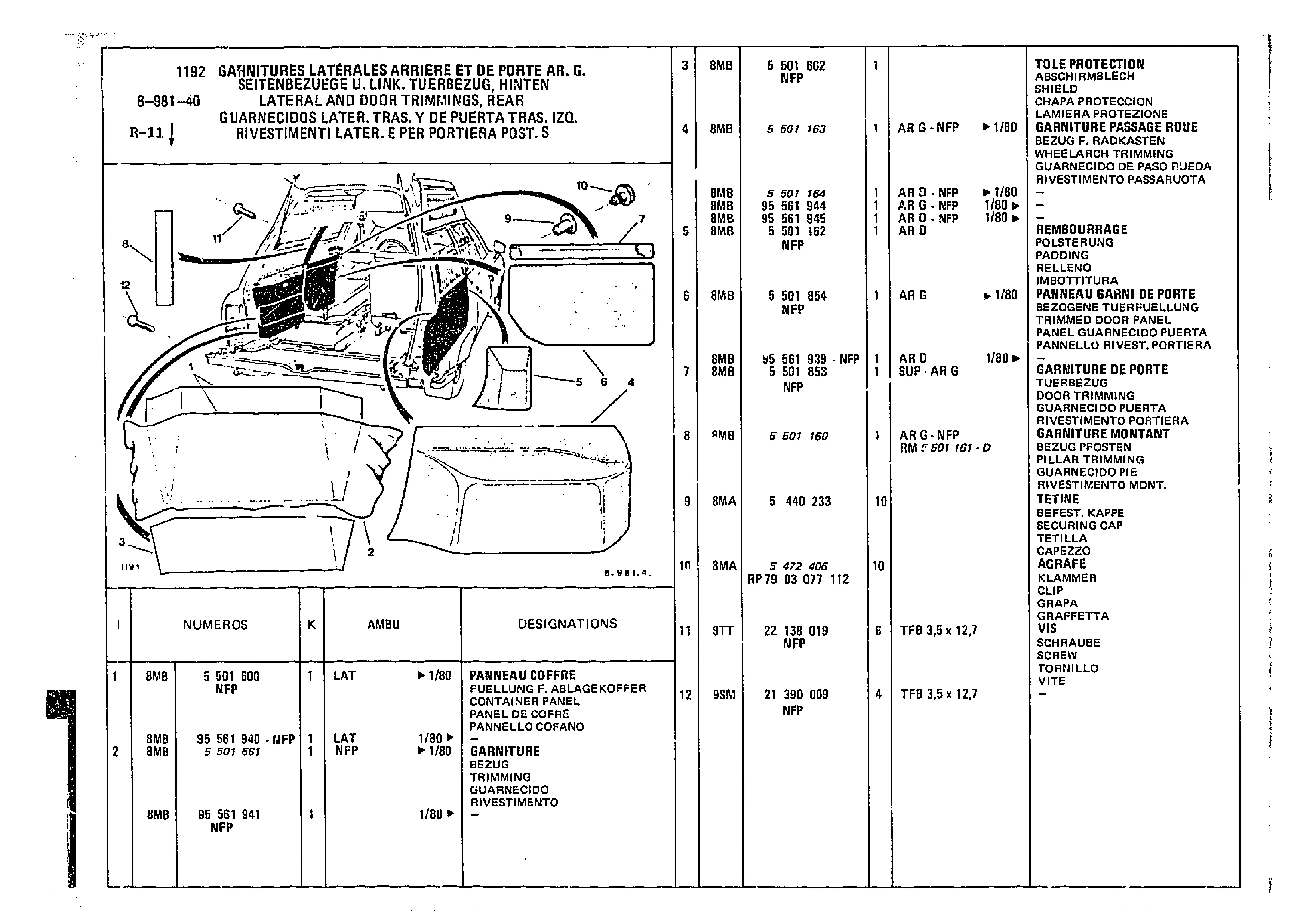 Lateral & Door Trimmings Rear, page 826 of 860 — CX Parts Catalogue — 1979–1981