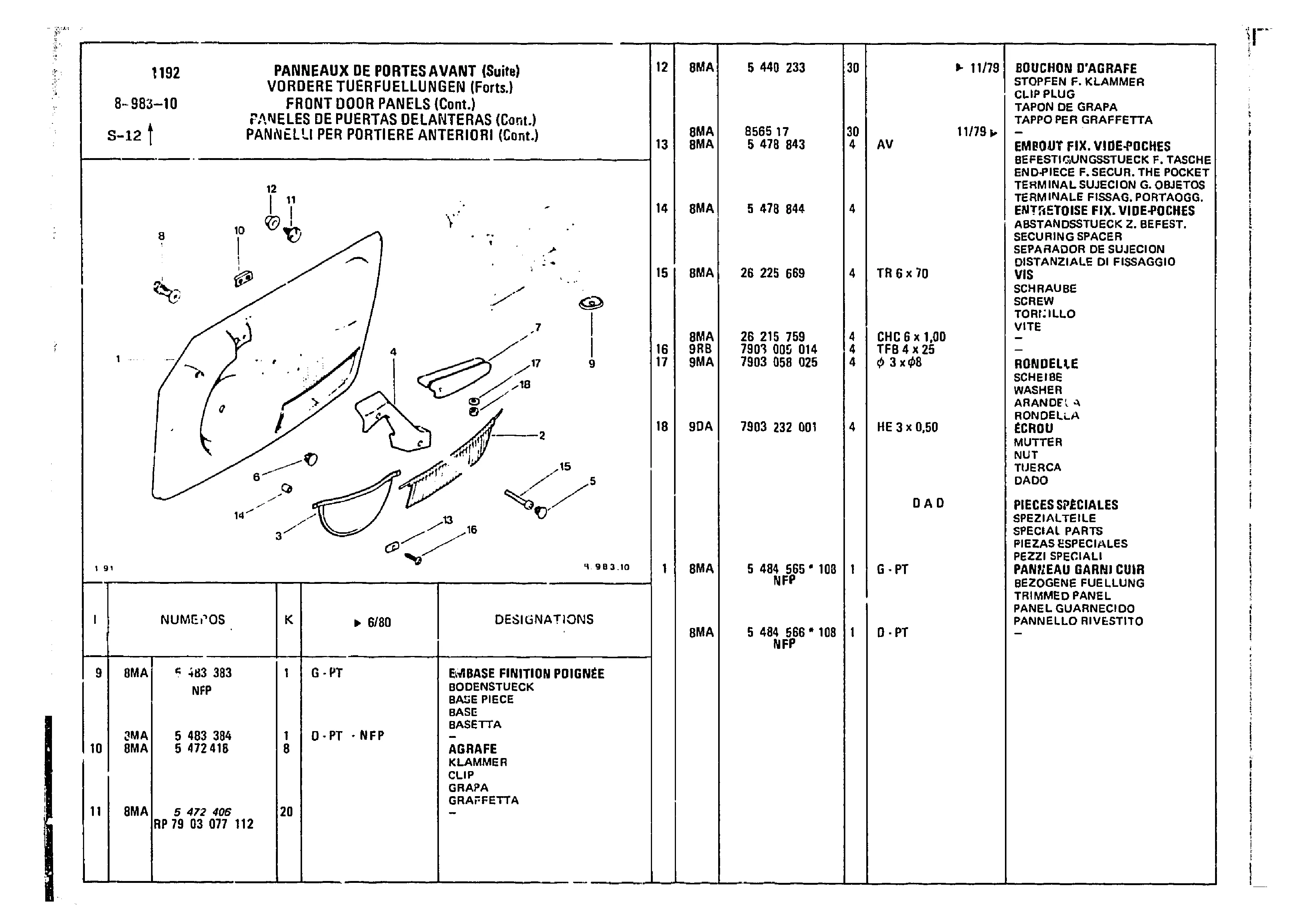 Front Door Panels, page 848 of 860 — CX Parts Catalogue — 1979–1981