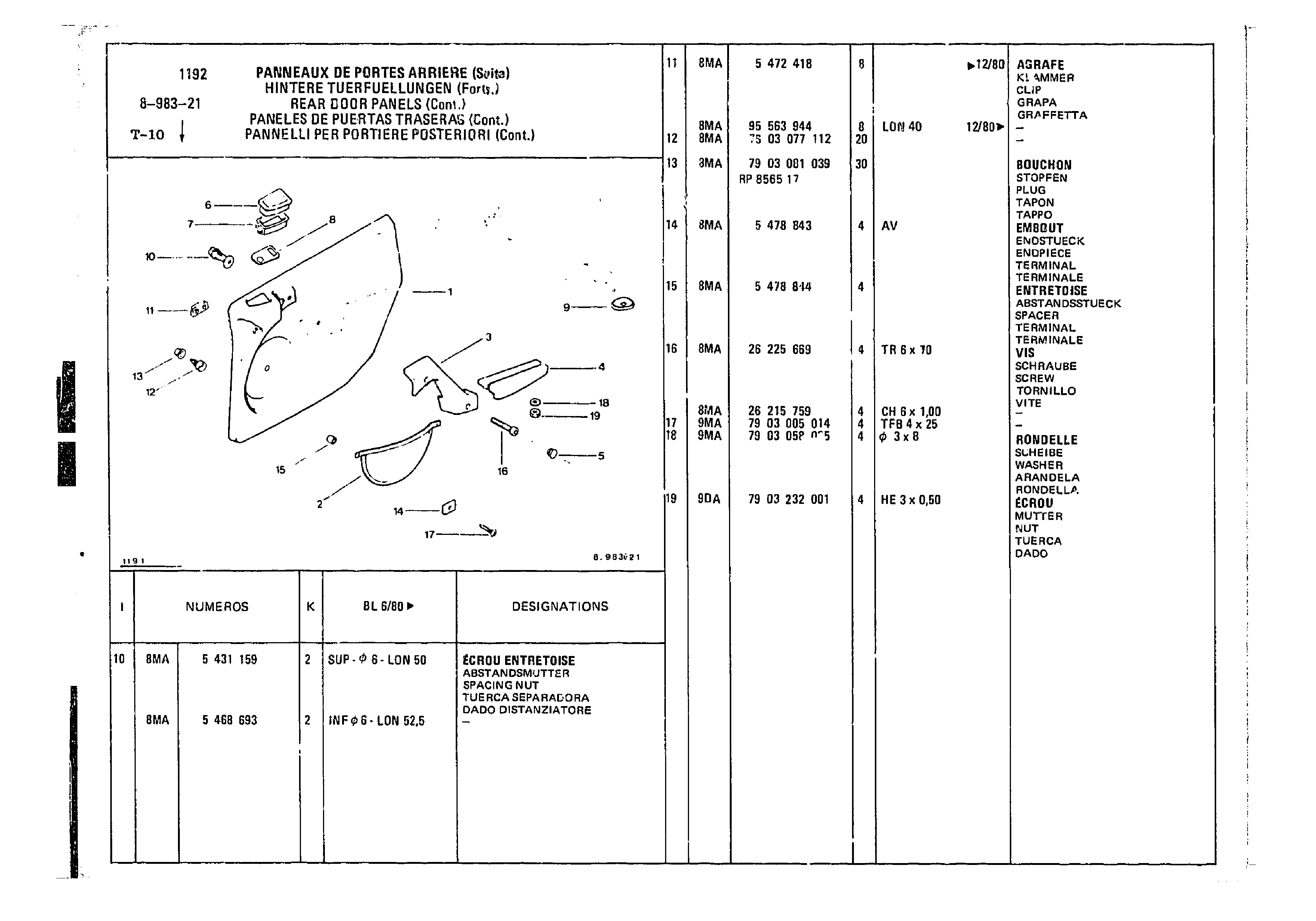 Rear Door Panels, page 857 of 860 — CX Parts Catalogue — 1979–1981