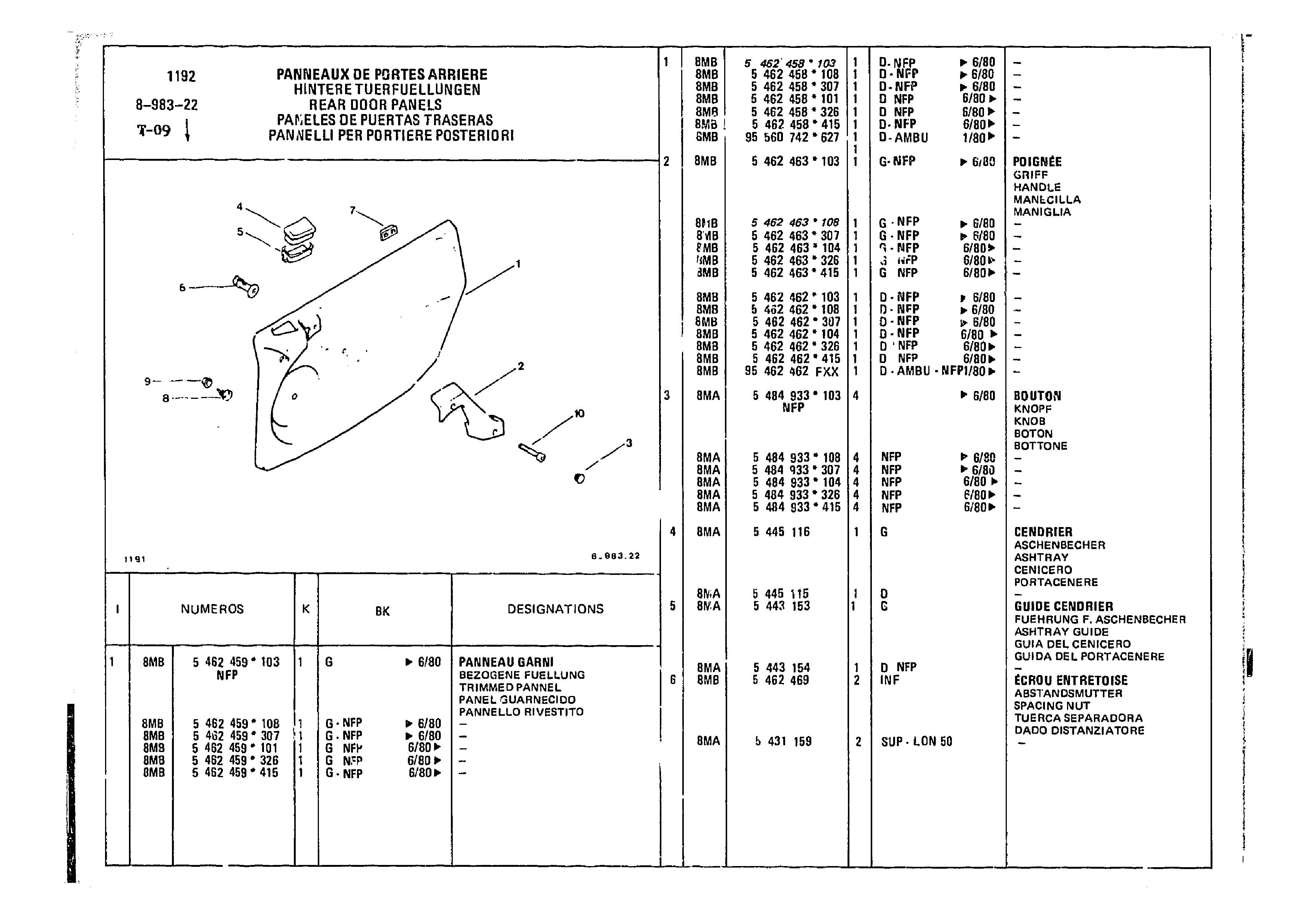 Rear Door Panels, page 858 of 860 — CX Parts Catalogue — 1979–1981