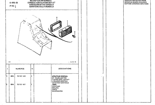 Console Ventilation Outlet, page 604 — CX Parts Catalogue — 1979–1981