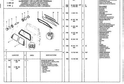 Glasses F. Tailgate & Partition, page 643 — CX Parts Catalogue — 1979–1981