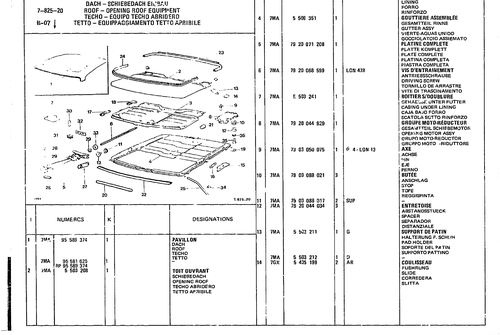 Roof - Opening Roof Equipment, page 672 — CX Parts Catalogue — 1979–1981