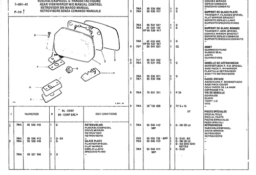 Rear View Mirror w/o Manual Control, page 688 — CX Parts Catalogue — 1979–1981