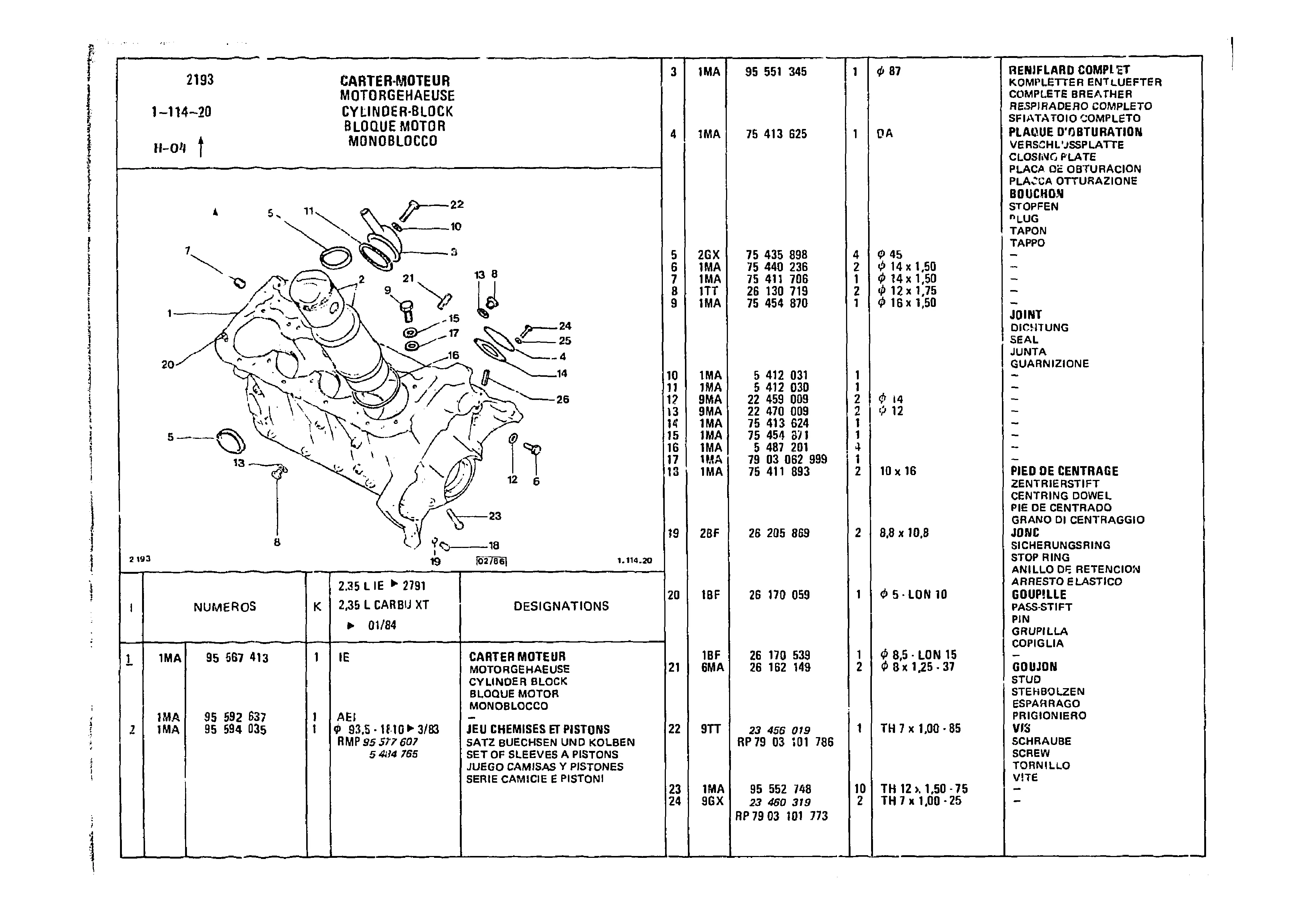 Cylinder Block, page 105 of 985 — CX Parts Catalogue — 1981–1985