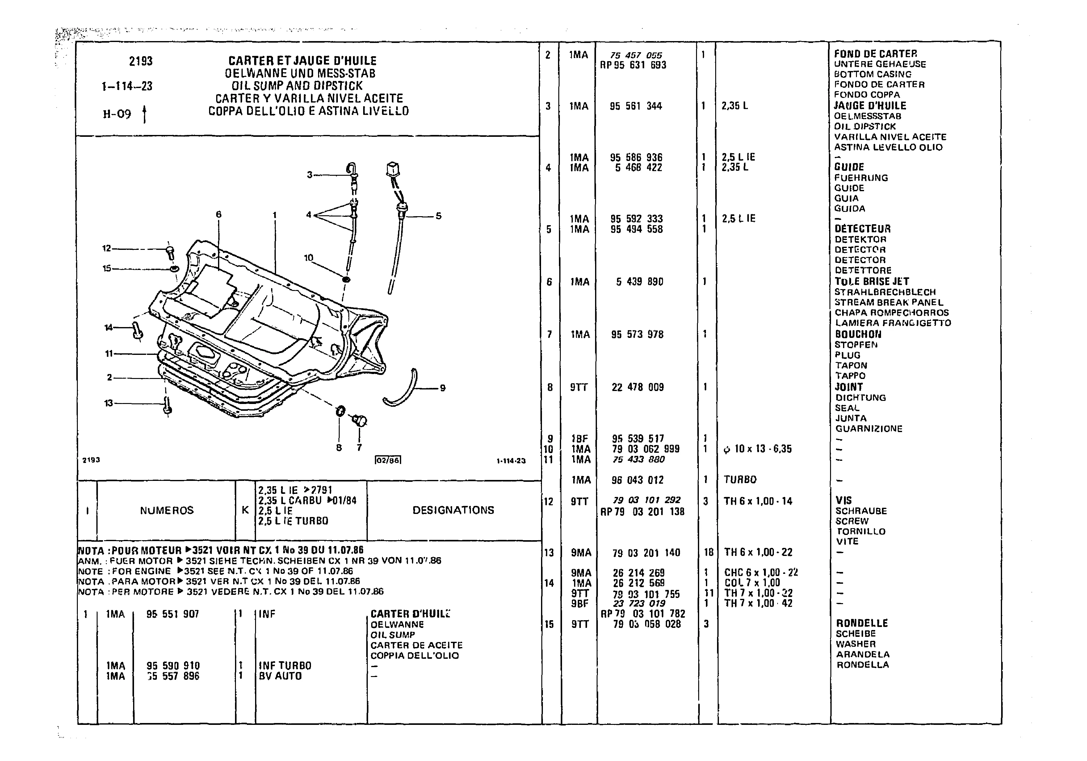 Oil Sump And Dipstick, page 110 of 985 — CX Parts Catalogue — 1981–1985