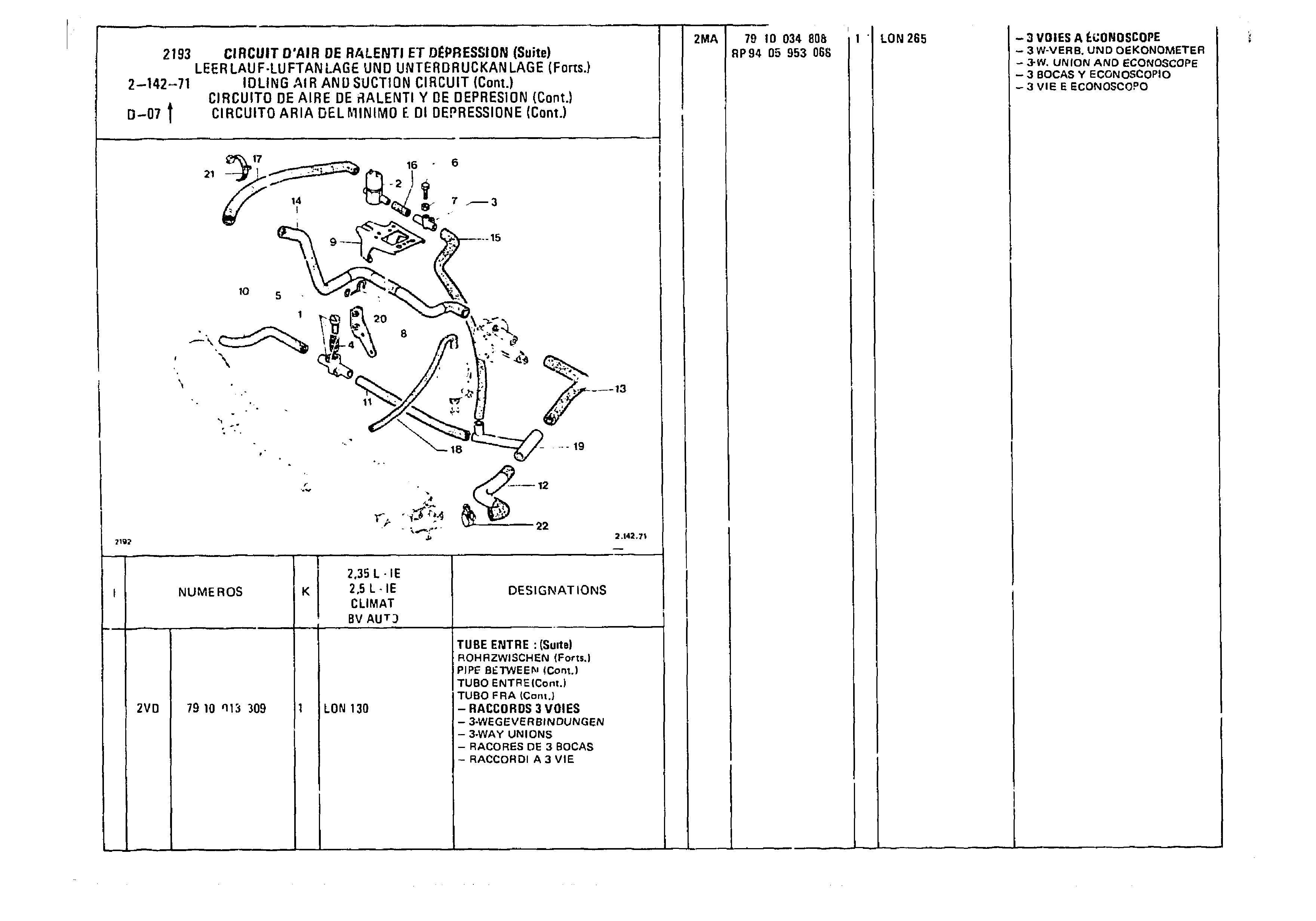 Idling Air And Suction Circuit, page 290 of 985 — CX Parts Catalogue — 1981–1985