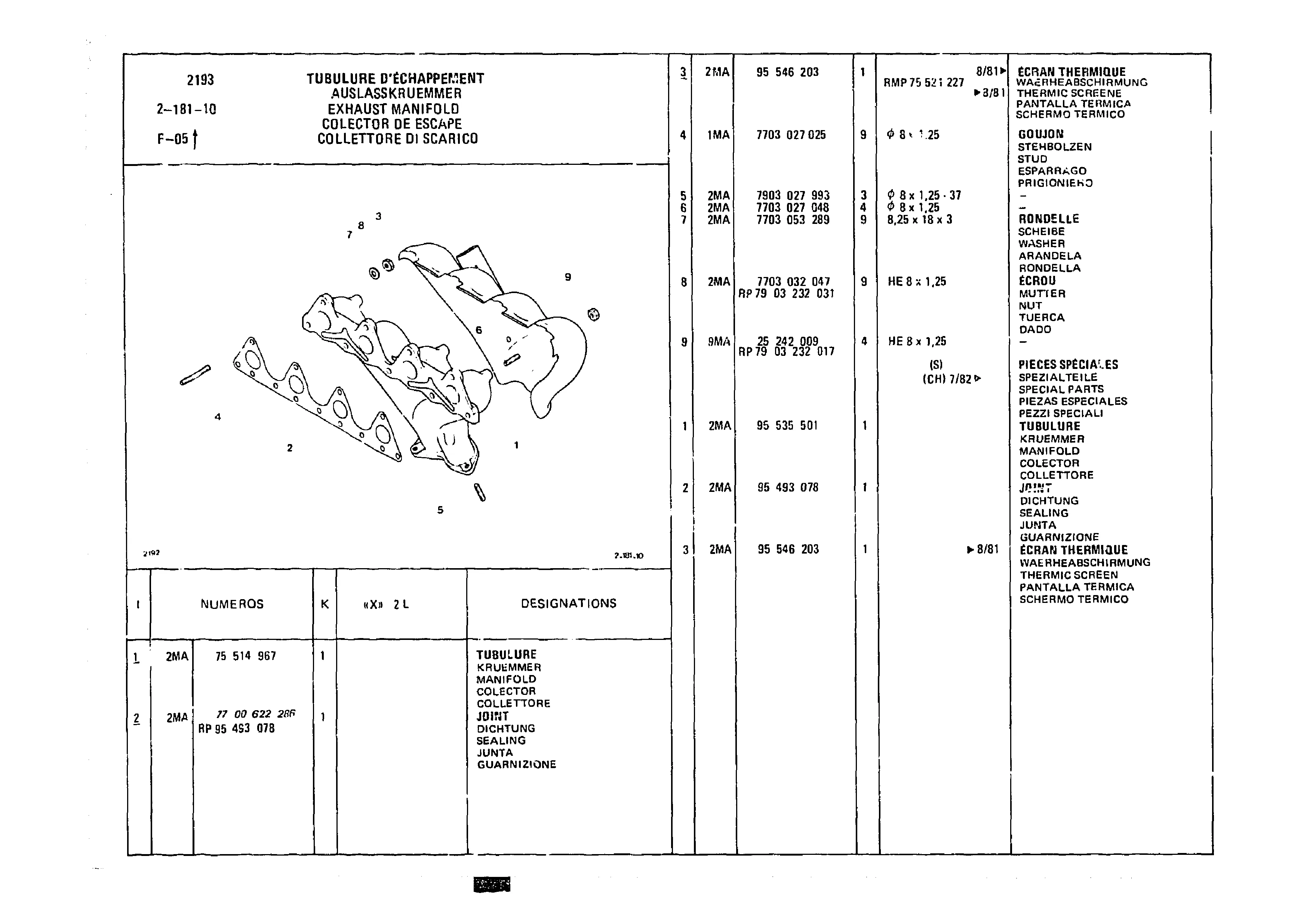 Exhaust Manifold, page 318 of 985 — CX Parts Catalogue — 1981–1985