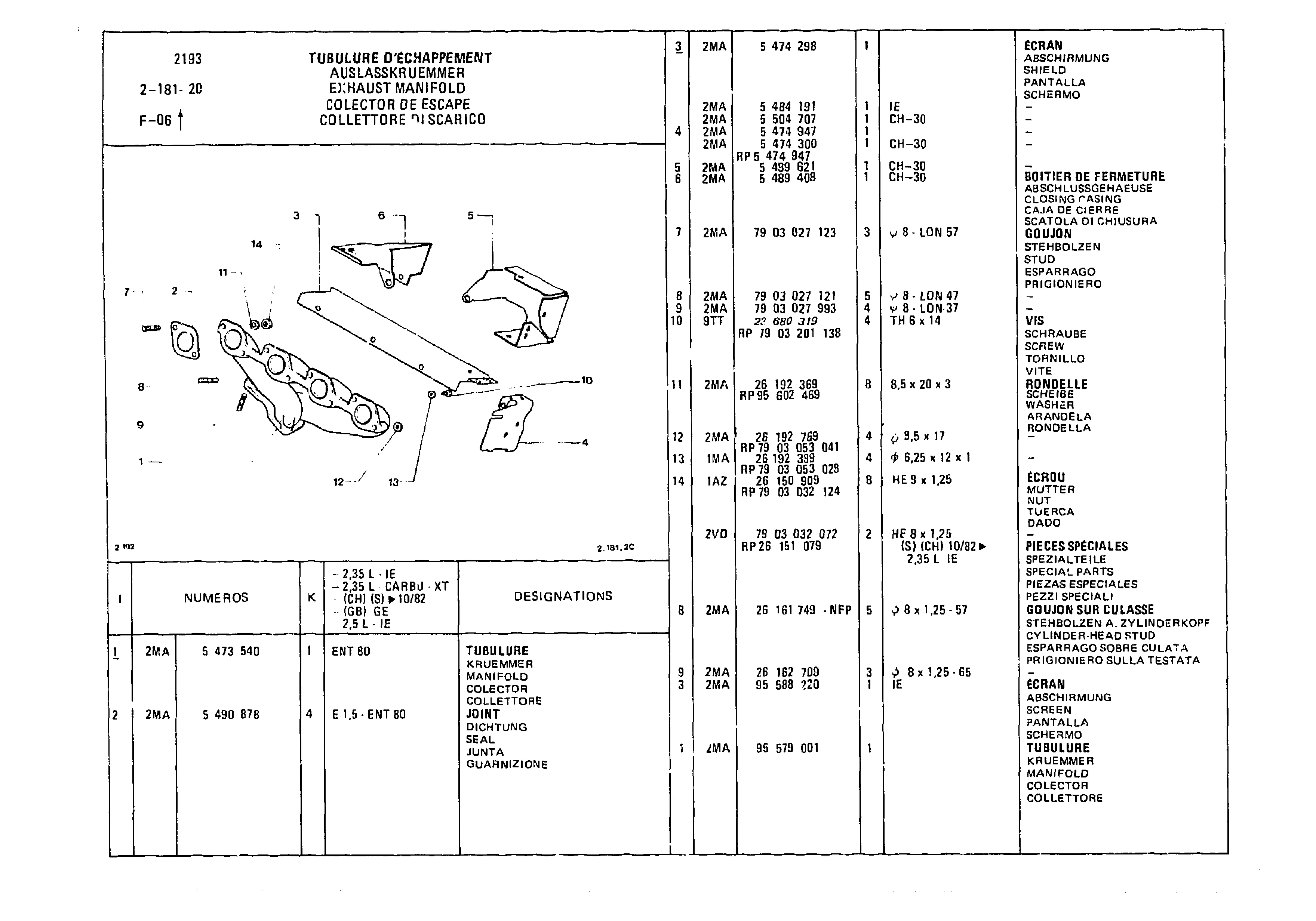 Exhaust Manifold, page 319 of 985 — CX Parts Catalogue — 1981–1985