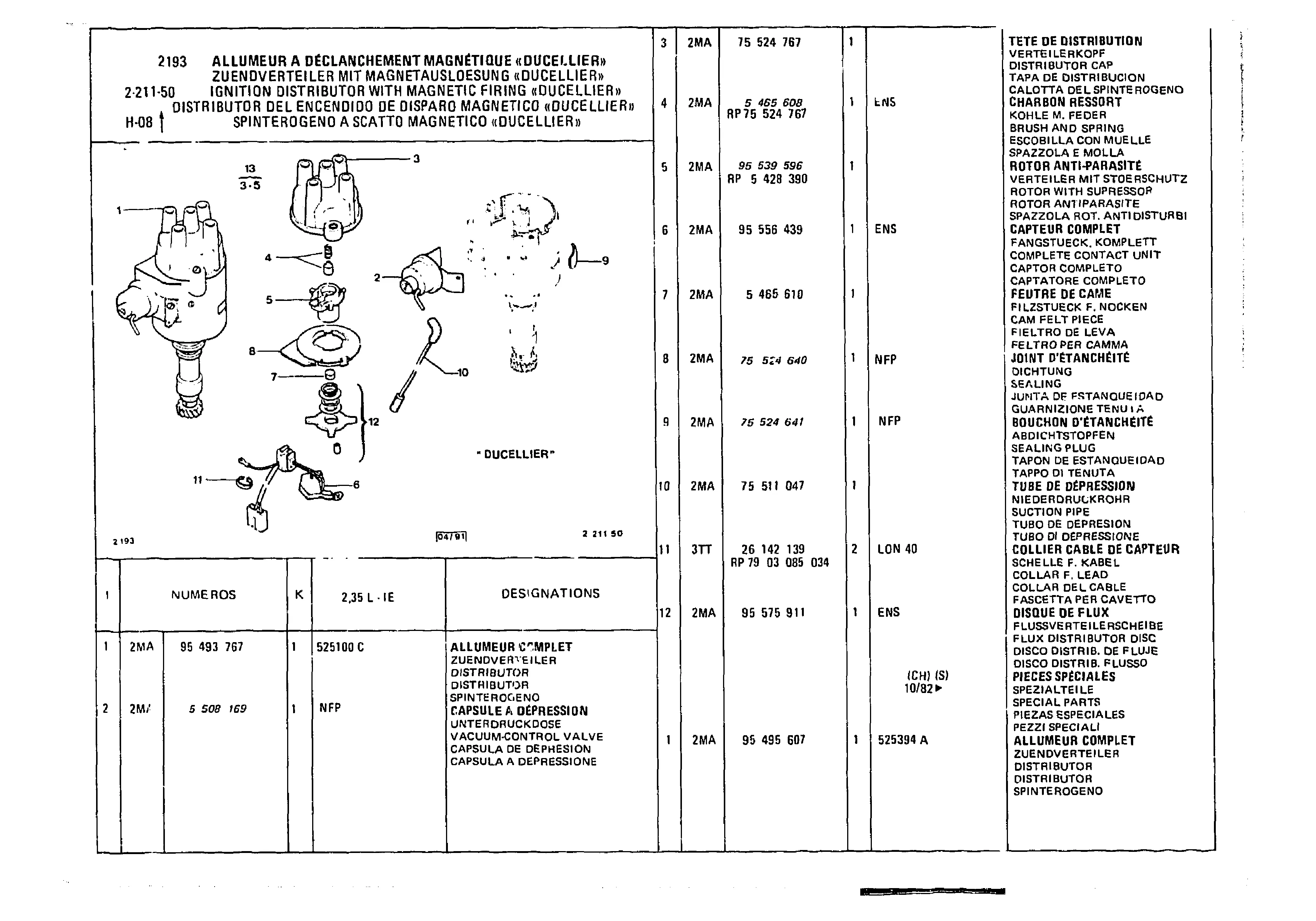 Ignition Distributor, page 351 of 985 — CX Parts Catalogue — 1981–1985