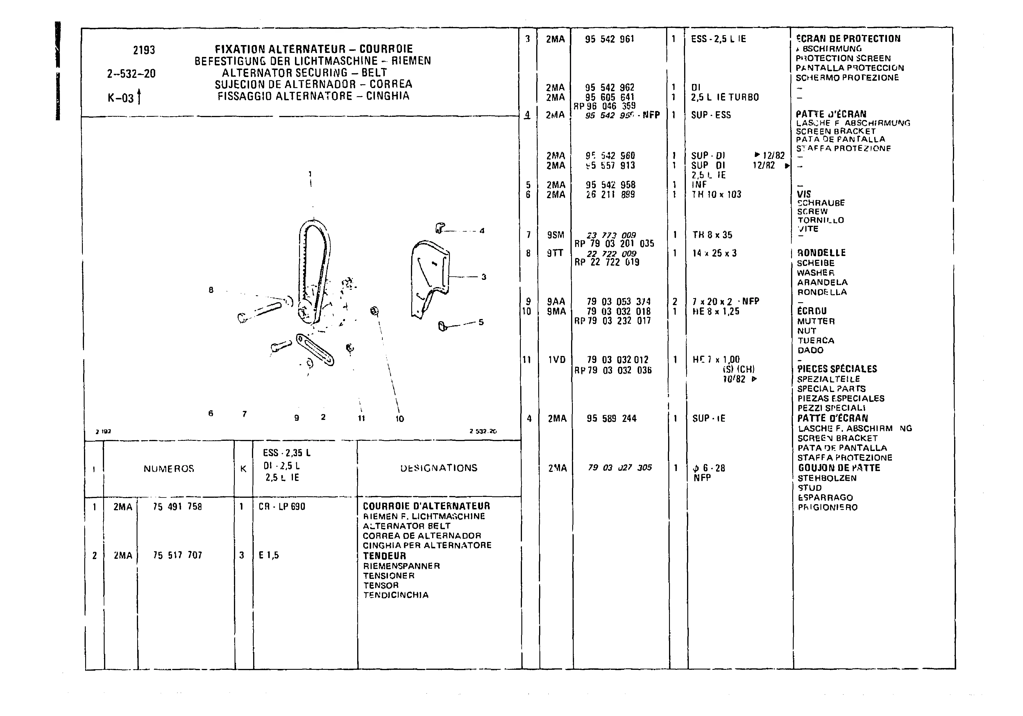 Alternator Securing, page 376 of 985 — CX Parts Catalogue — 1981–1985