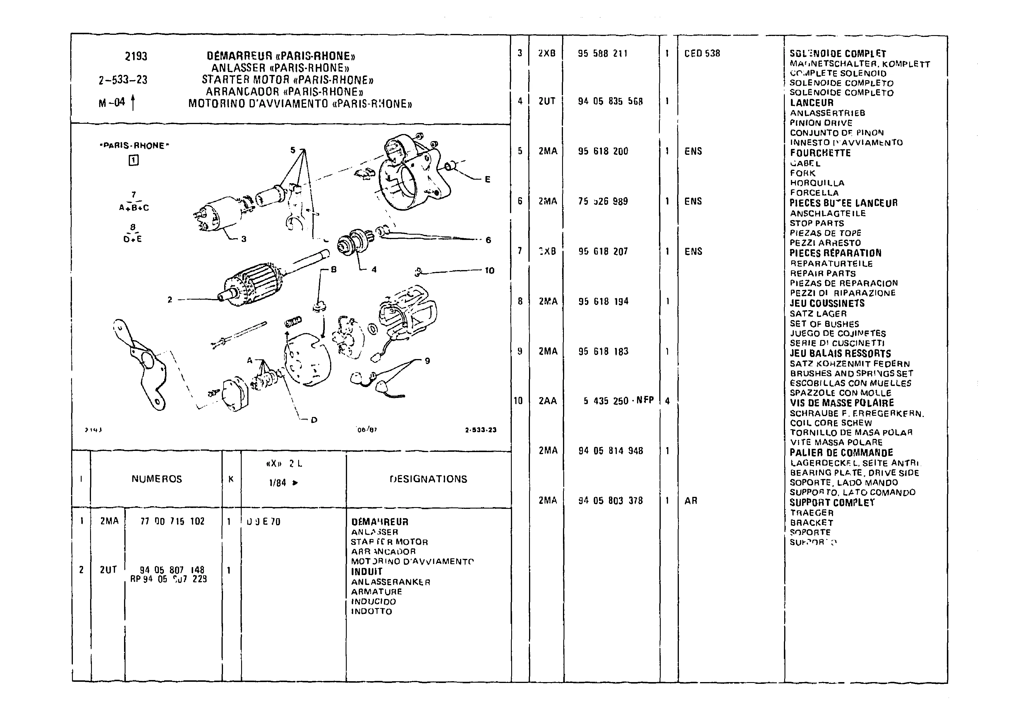 Starter Motor Securing, page 407 of 985 — CX Parts Catalogue — 1981–1985
