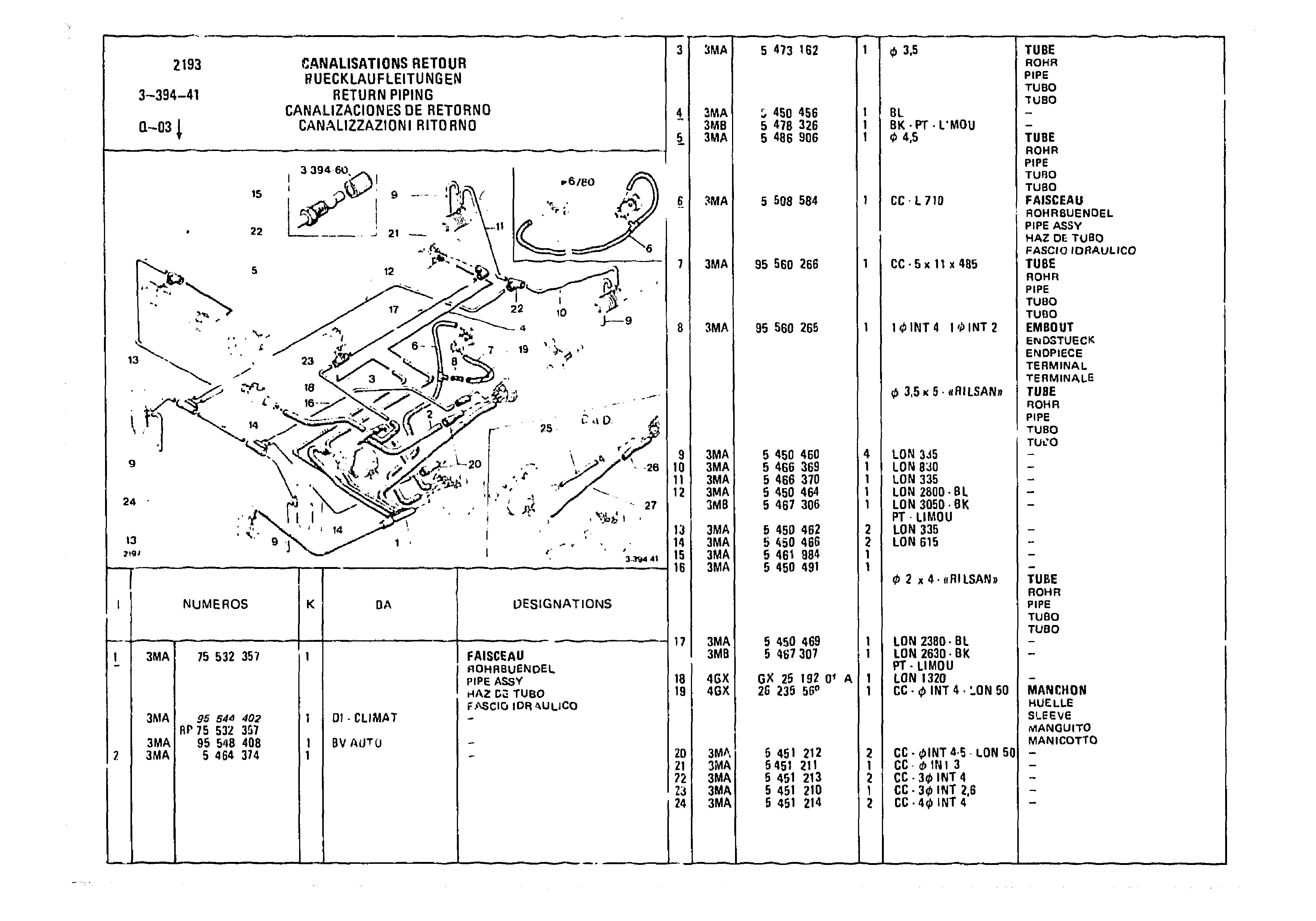 Return Piping, page 445 of 985 — CX Parts Catalogue — 1981–1985