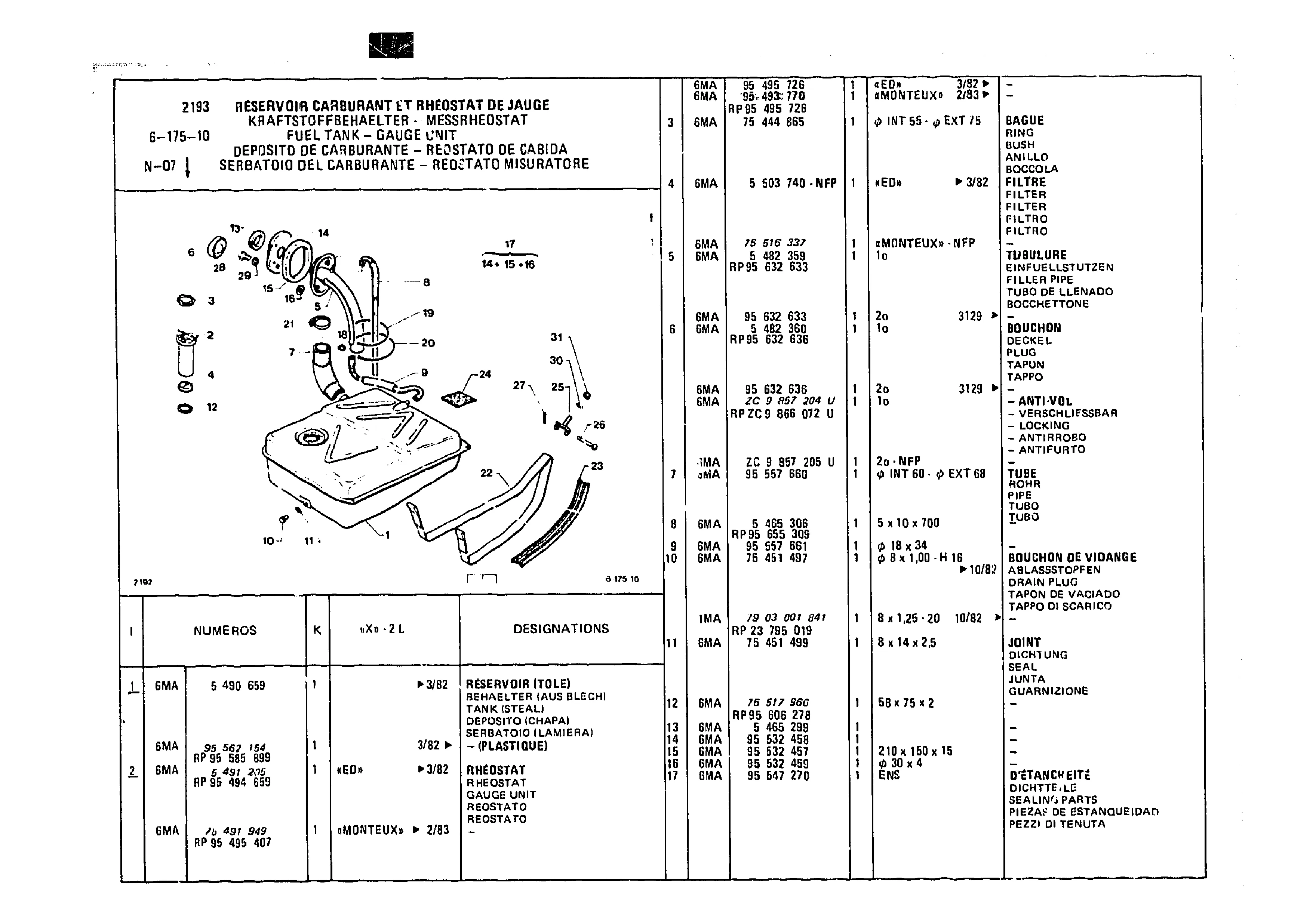 Fuel Tank - Gauge Unit, page 646 of 985 — CX Parts Catalogue — 1981–1985