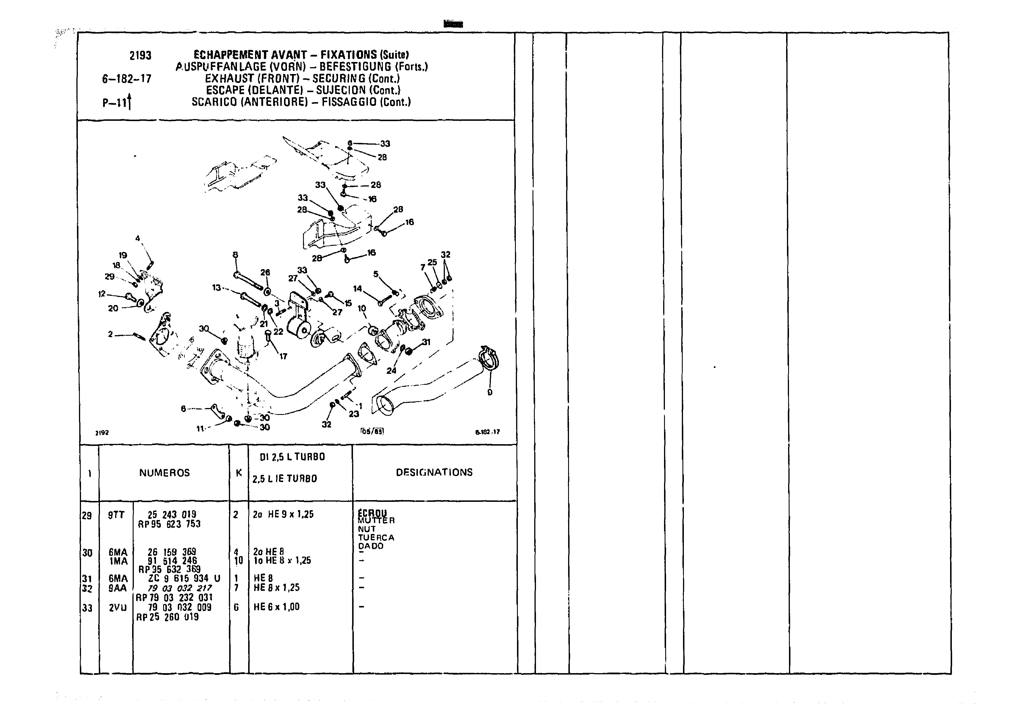Exhaust (Front) - Securing, page 663 of 985 — CX Parts Catalogue — 1981–1985