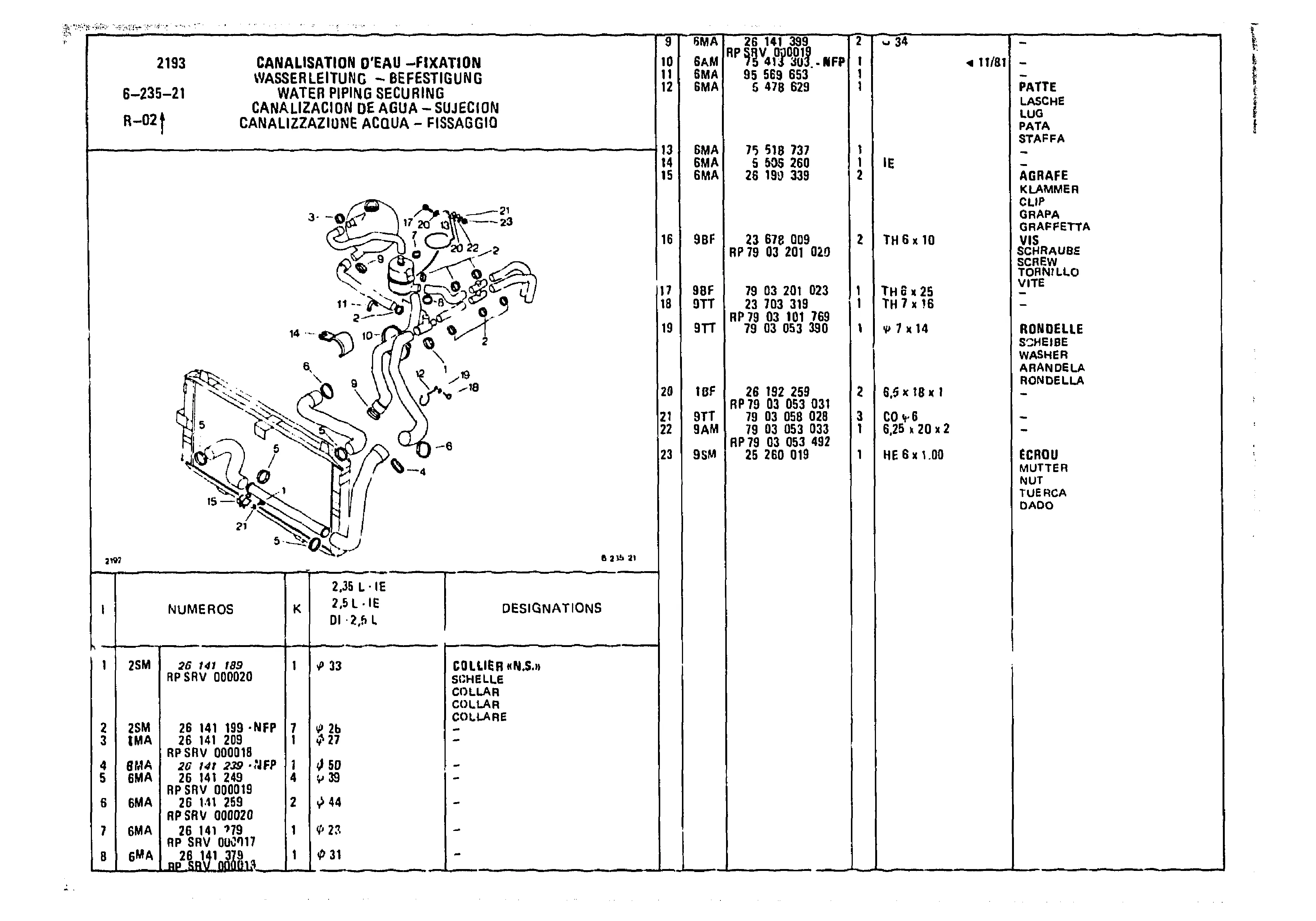 Water Piping Securing, page 684 of 985 — CX Parts Catalogue — 1981–1985