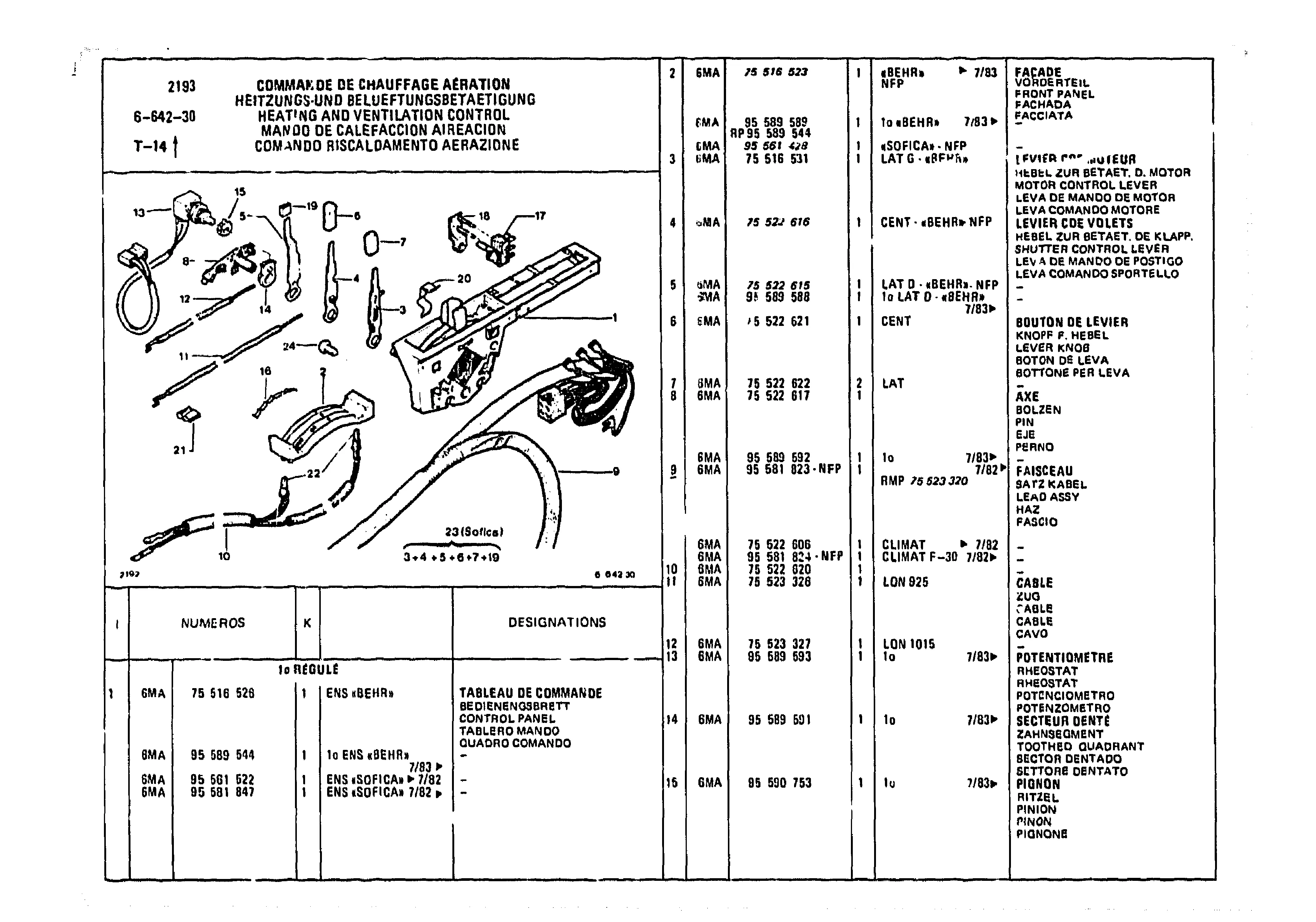 Heating And Ventilation Control, page 726 of 985 — CX Parts Catalogue — 1981–1985