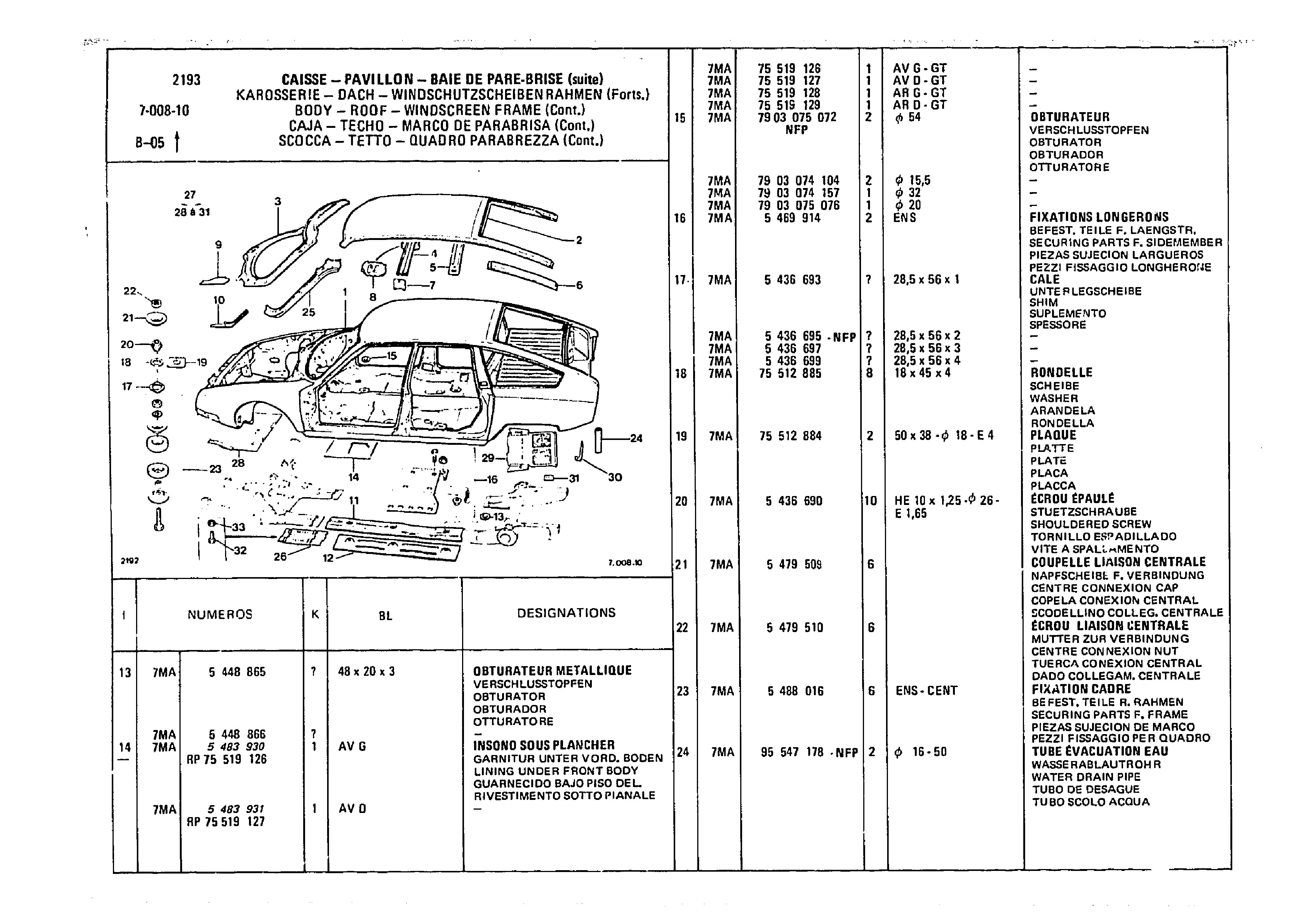 Body - Roof Windscreen Frame, page 752 of 985 — CX Parts Catalogue — 1981–1985