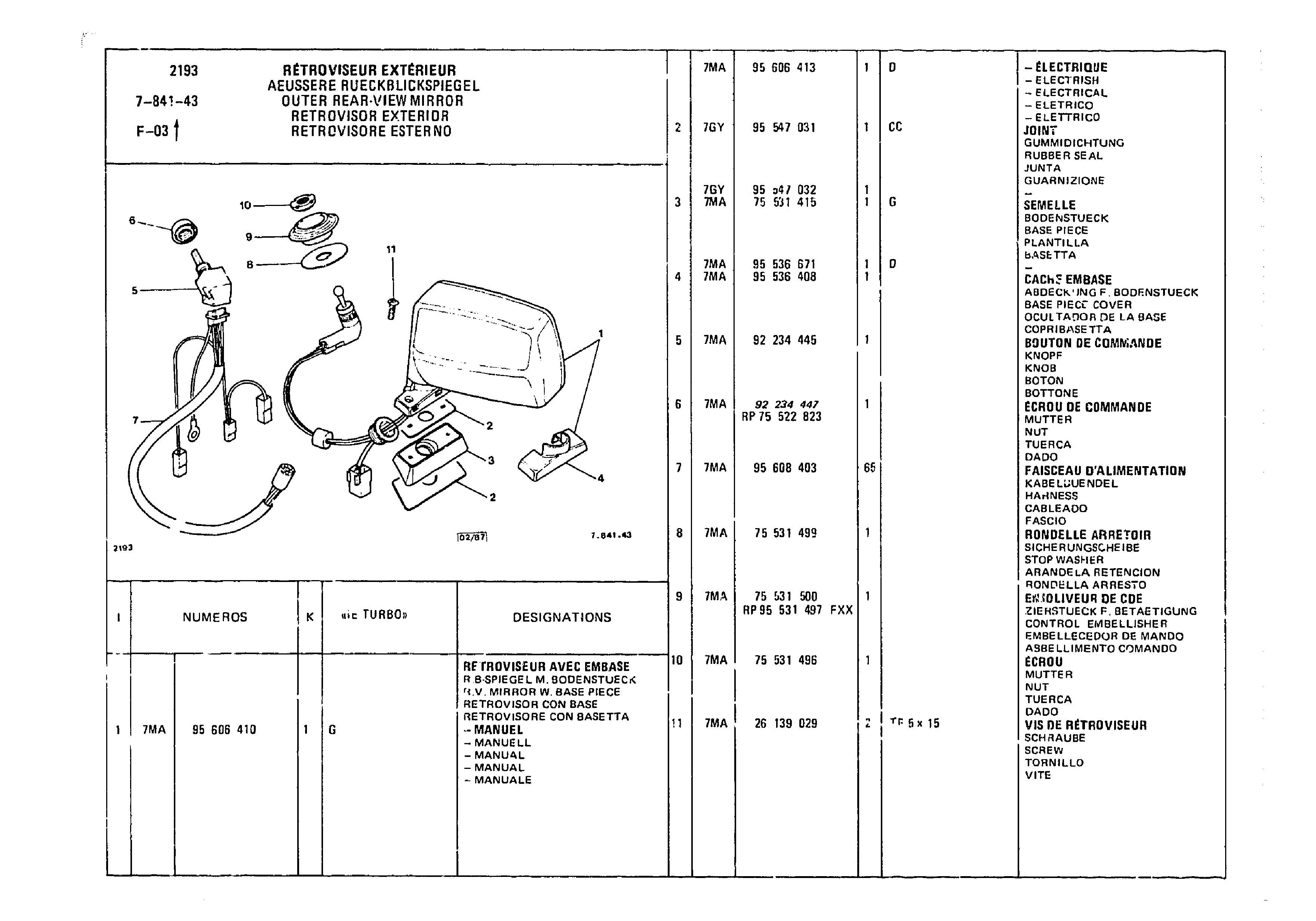 Outer Rear-View Mirror, page 810 of 985 — CX Parts Catalogue — 1981–1985