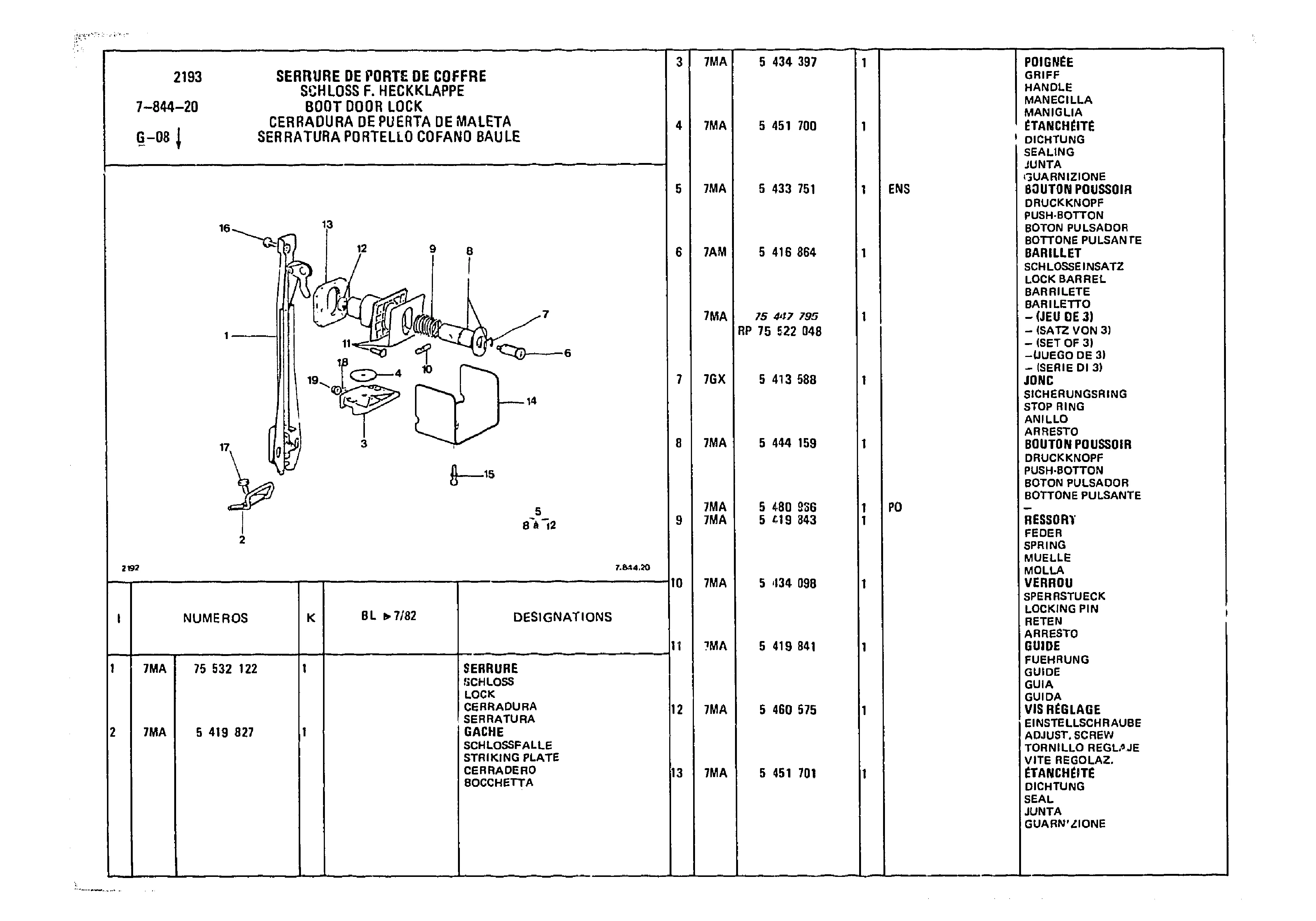 Boot Door Lock, page 830 of 985 — CX Parts Catalogue — 1981–1985