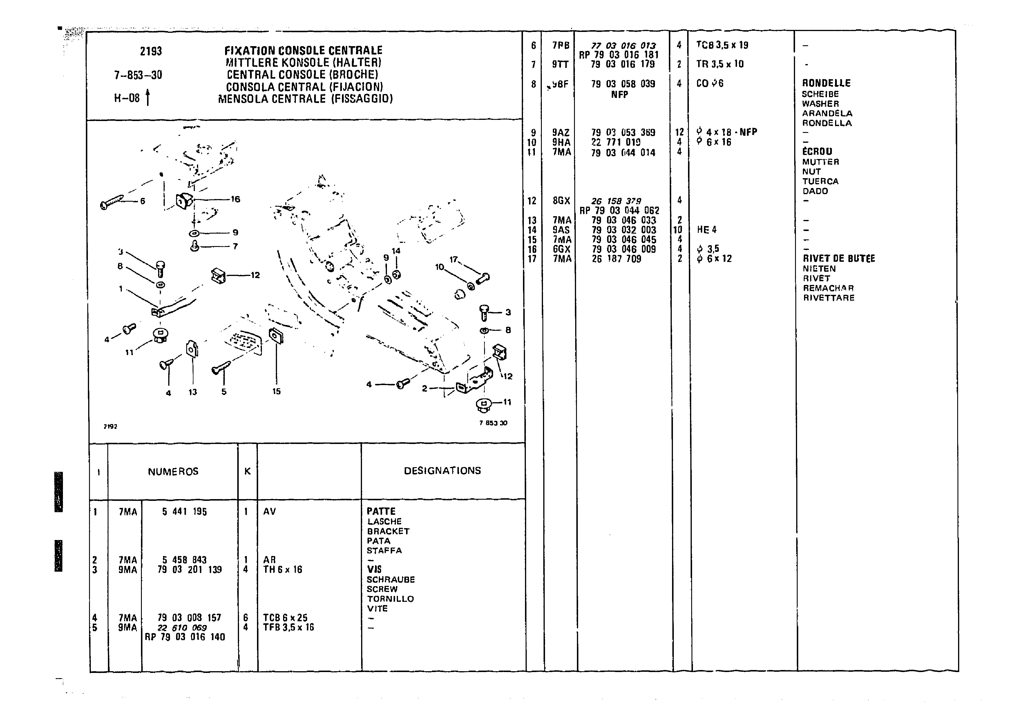 Central Console (Broche), page 845 of 985 — CX Parts Catalogue — 1981–1985