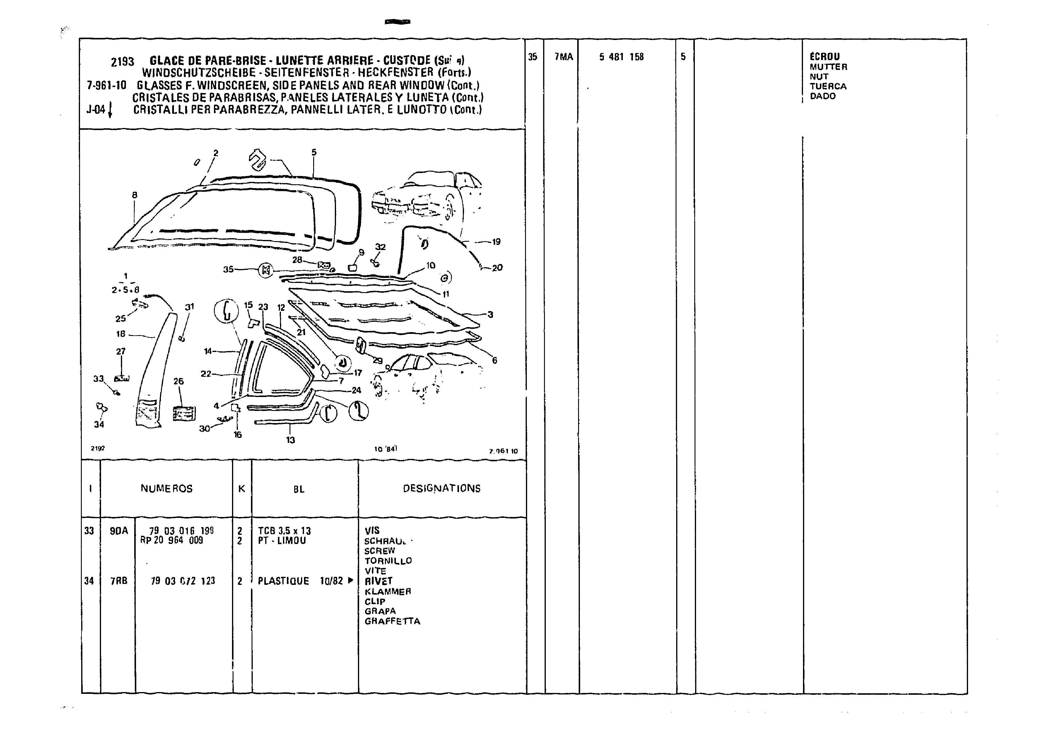 Glasses F. Windscreeen, Side Panels And Rear Window, page 864 of 985 — CX Parts Catalogue — 1981–1985