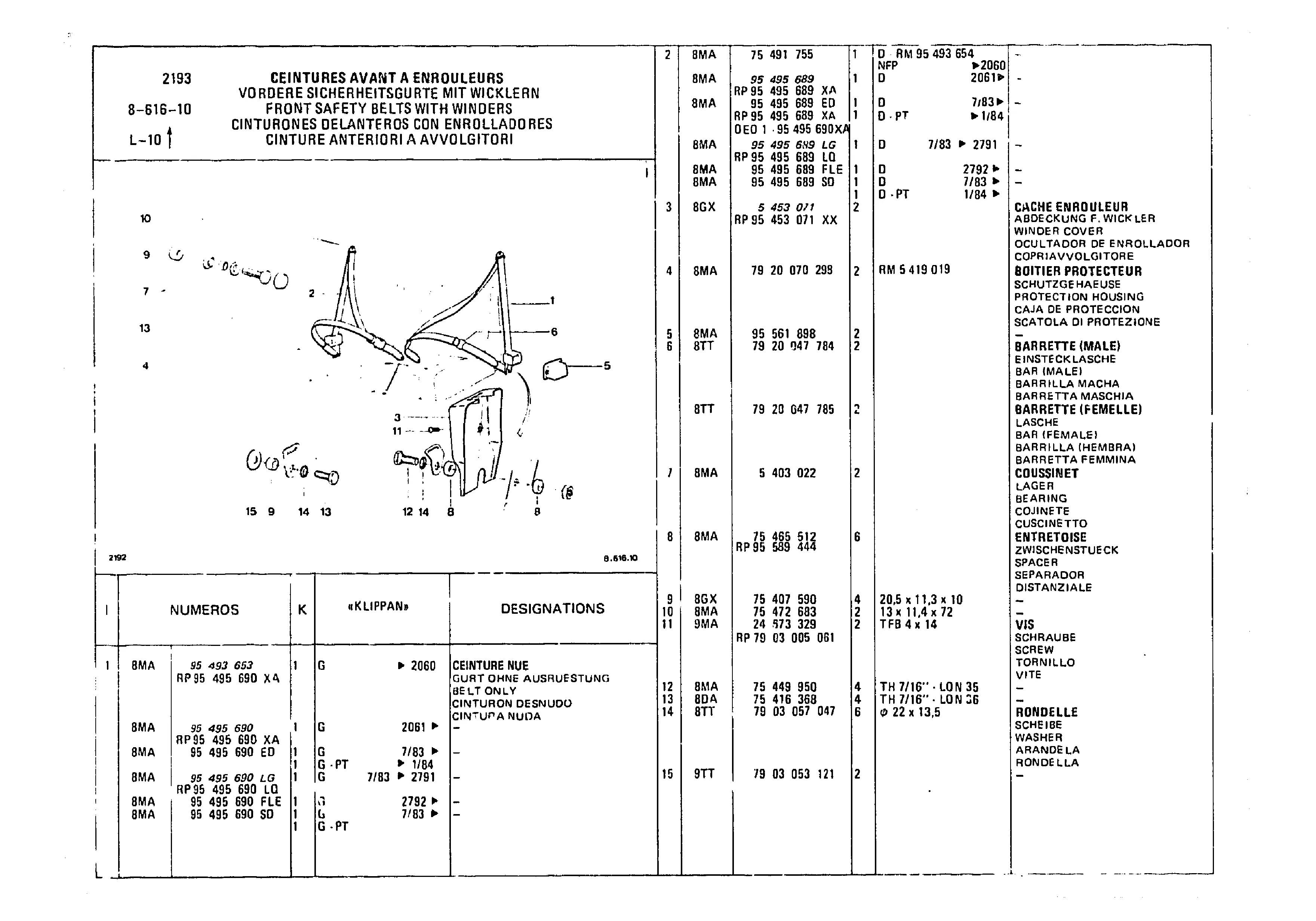 Front Safety Belts, page 877 of 985 — CX Parts Catalogue — 1981–1985
